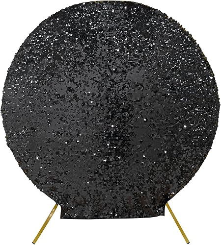 Miniatura 6 de Efavormart - Cubierta redonda para arco de boda con lentejuelas brillantes de 7.5 pies, color negro, cubierta de soporte para telón de fondo, ajuste