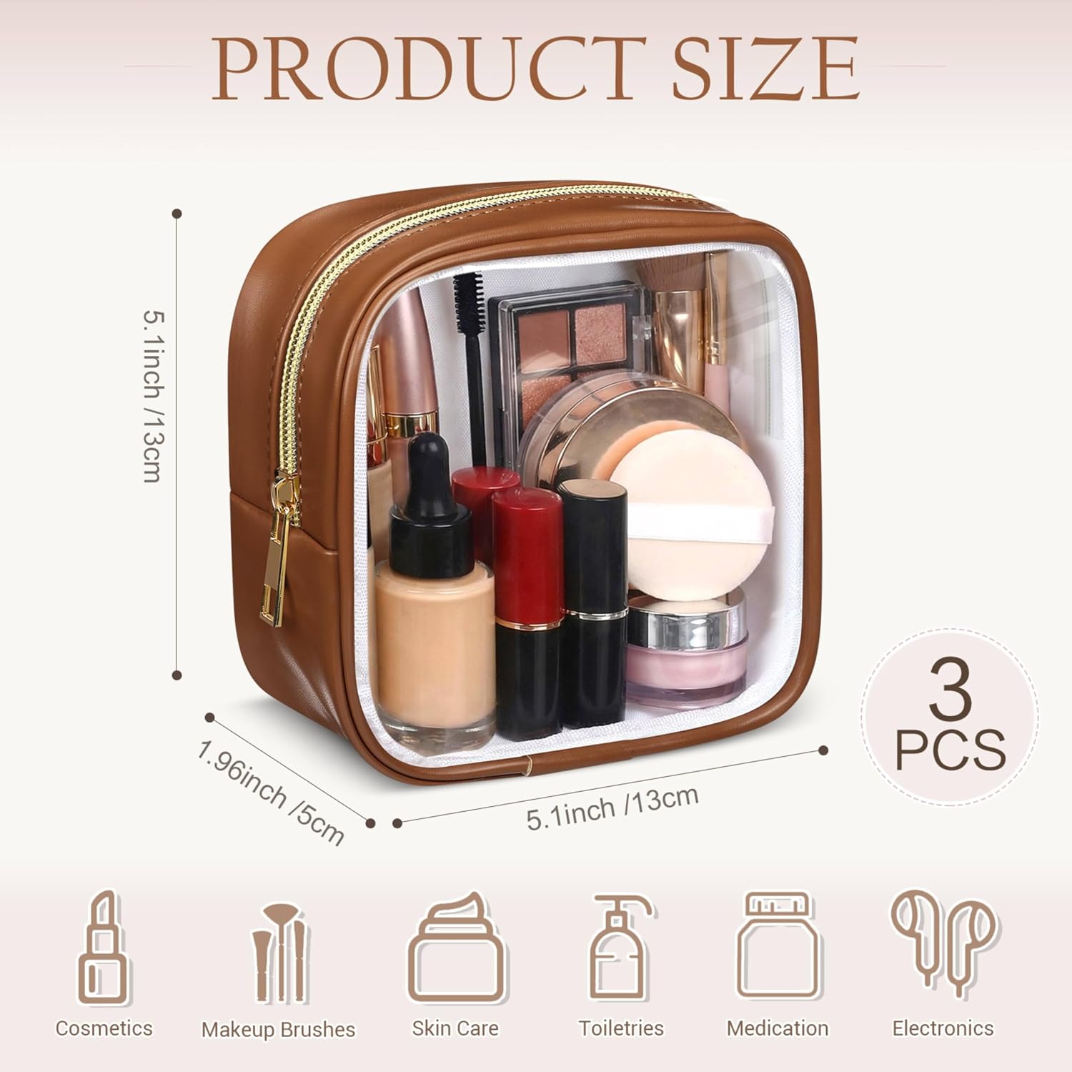 Abbylike 3 Pcs Clear Makeup Bag Small Cute Purse for Women, Earth Color image 2
