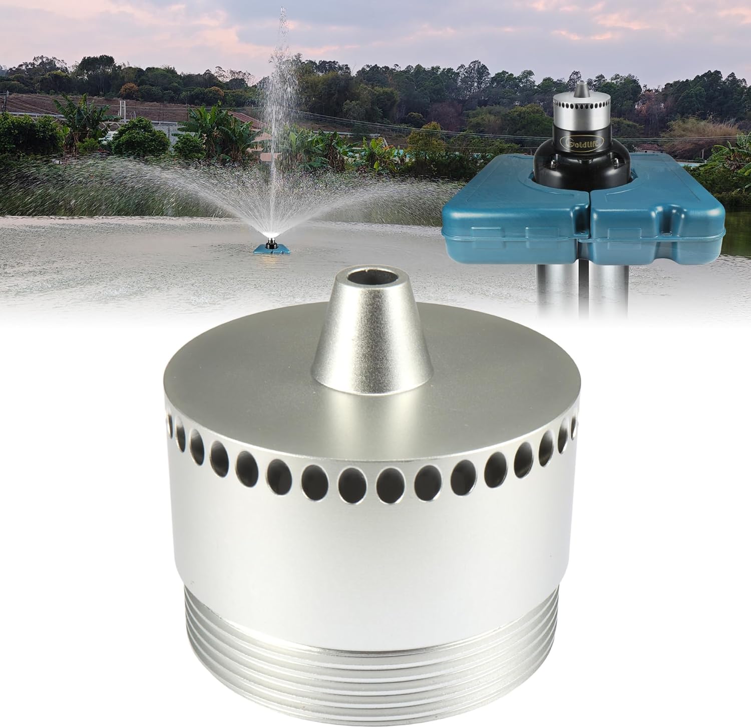 Goldlife Pond Fountain Aerator Nozzle - N3 Nozzle Kit, 4-in-1 Unique Water Flow Modes, ABS Water Spray Sprinkler Head, Replacement Fountain Aerator Pump Nozzle for Garden Pond Lake