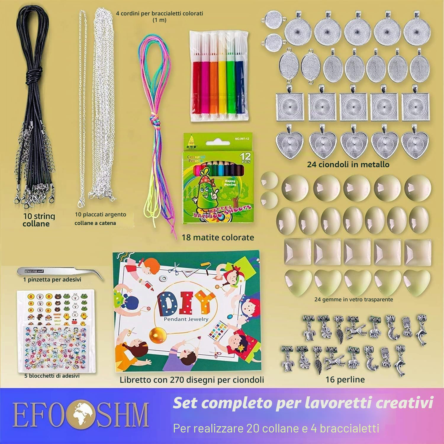 EFO SHM Kit Gioielli Fai da Te Bambina – Set per Collane con Ciondoli e Charms, con Kit Braccialetti Extra, Idee Regalo Ragazza 6 7 8 9 10 11 12 Anni
