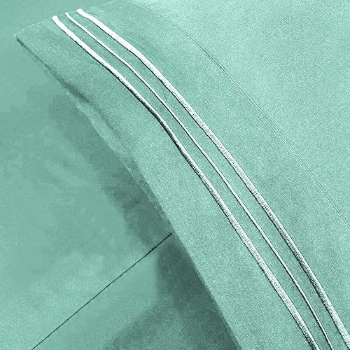 Vista 3 de Home Must Haves Juego de ropa de cama de lujo bordada de color liso 2000, extra suave, acogedor, bolsillo profundo de 12 pulgadas con fundas