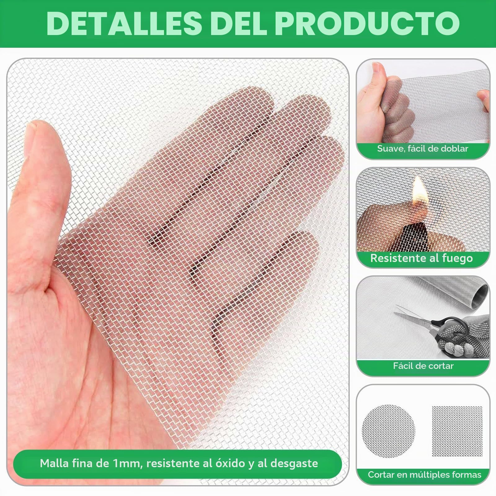 Malla Metálica Fina 40 x 200 cm, Tela Metálica de Acero Inoxidable 304, Malla de Alambre 20 Mesh, Resistente y Duradera, Ventilación y Filtración para Hogar y Exterior