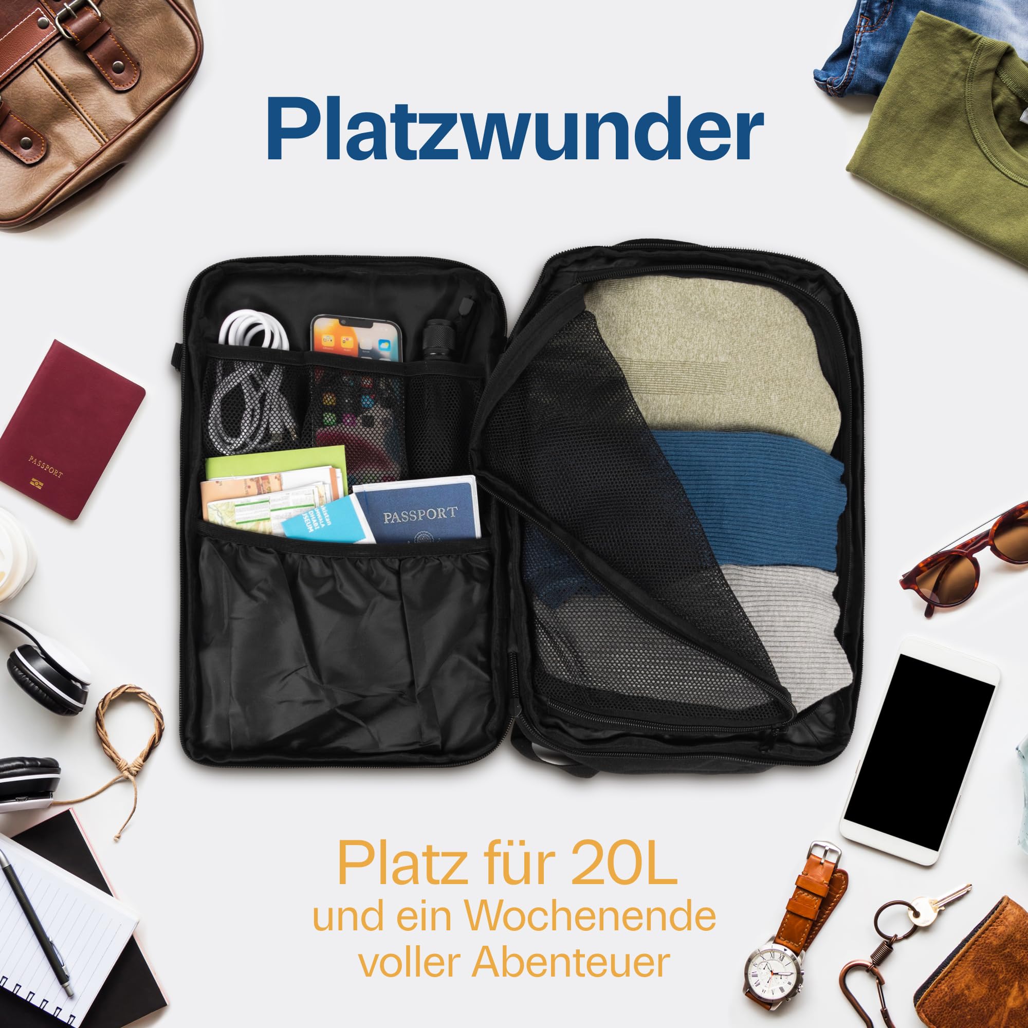 BidMamba Handgepäck Rucksack mit TSA Schloss für Ryanair 40x20x25, wasserdichter Reiserucksack Damen Herren, Flugzeug Handgepäck mit Laptopfach, praktischer Travel Rucksack für Reisen und Alltag