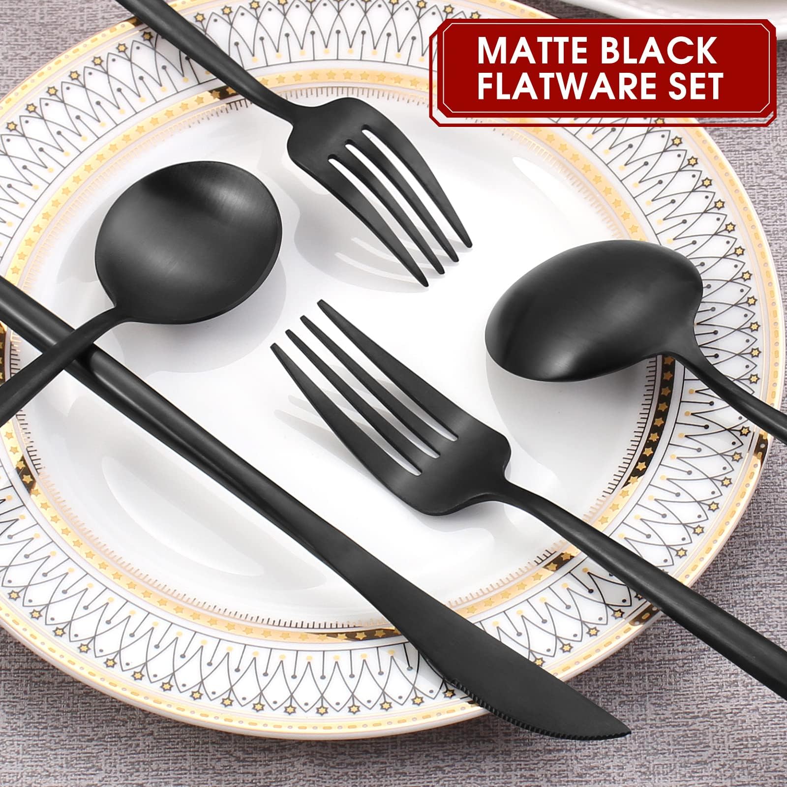 VANVRO besteck set schwarz matt besteckset 20 teilig edelstahl besteckset geschirrservice für 4 geschirrset satiniert finish besteck set gabellöffel für