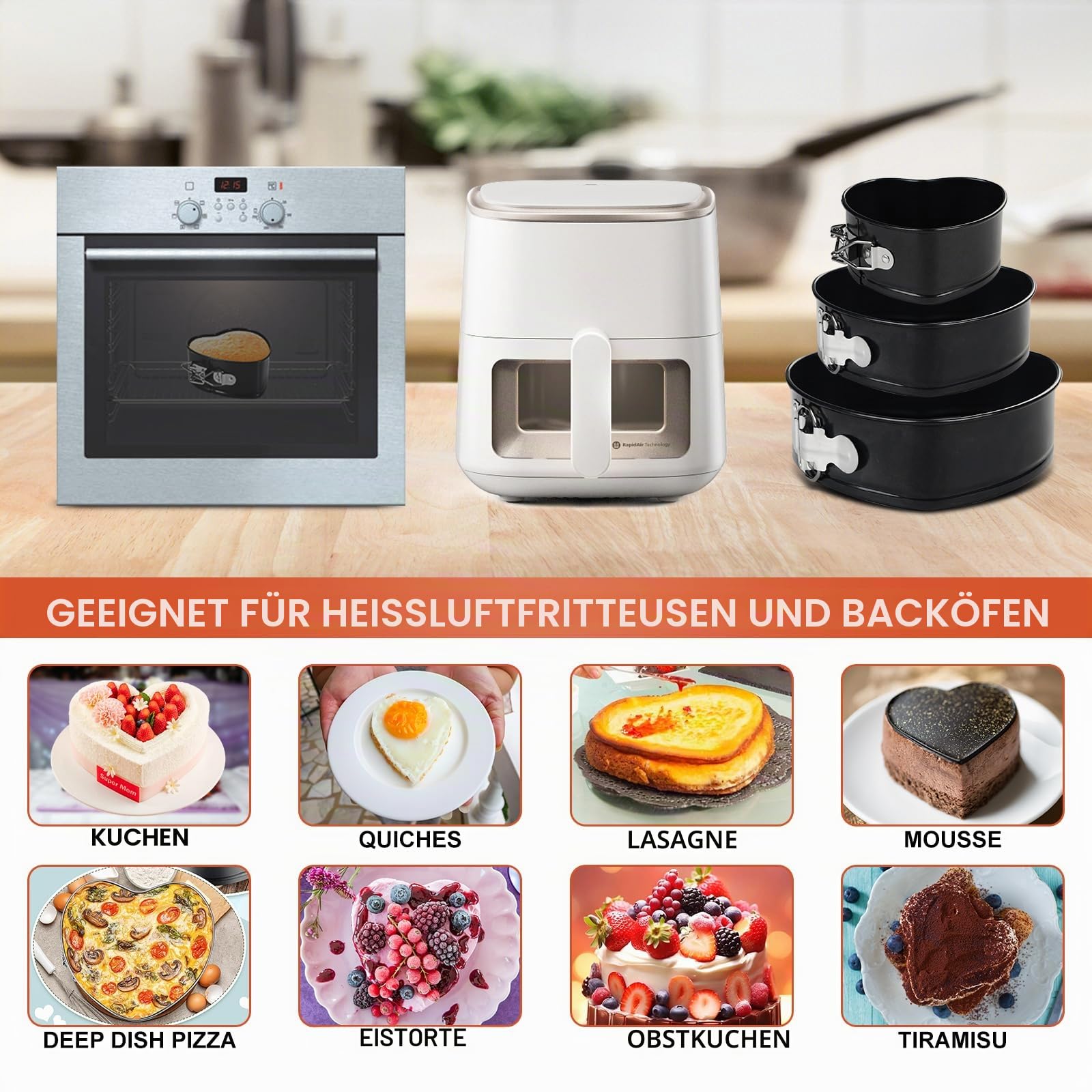 Antihaft Springform Kuchenform Brotbackform Auslaufsicher für Kuchen, Pizza und Pfannkuchen10 cm+18 cm+23 cm