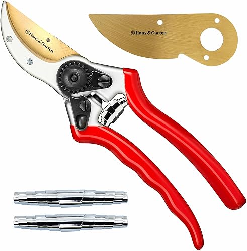 Haus & Garten ClassicPRO - Tijeras de podar de titanio + hoja de repuesto + muelles