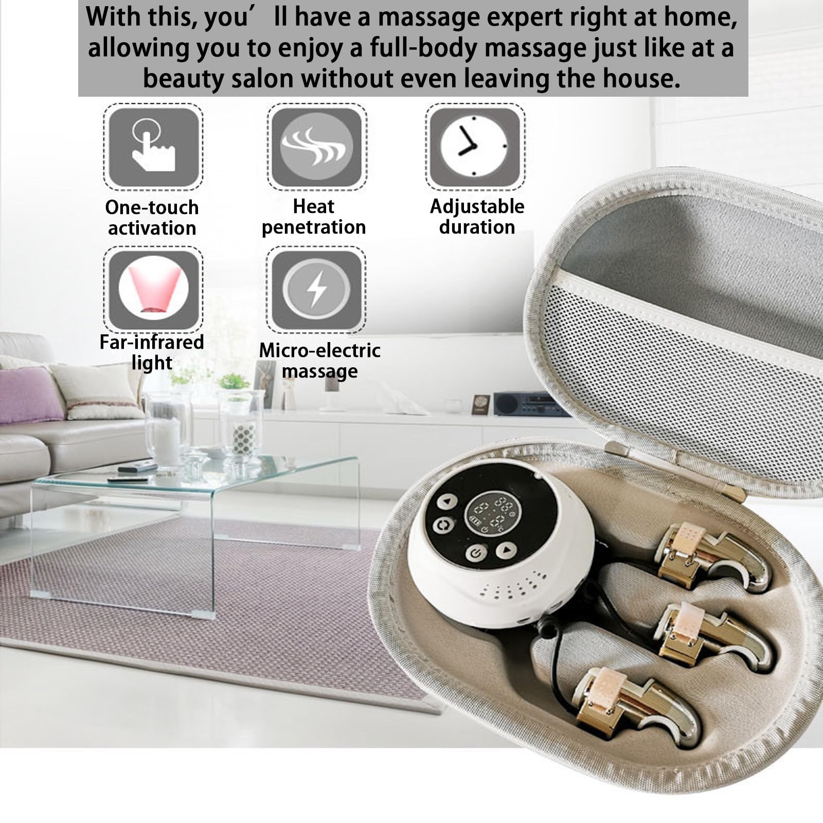 Dispositivo per Massaggi rilassanti su Tutto Il Corpo Threefingers | batteria ricaricabile da 2000 mAh,9 livelli regolabili di calore e intensità,custodia da trasporto portatile