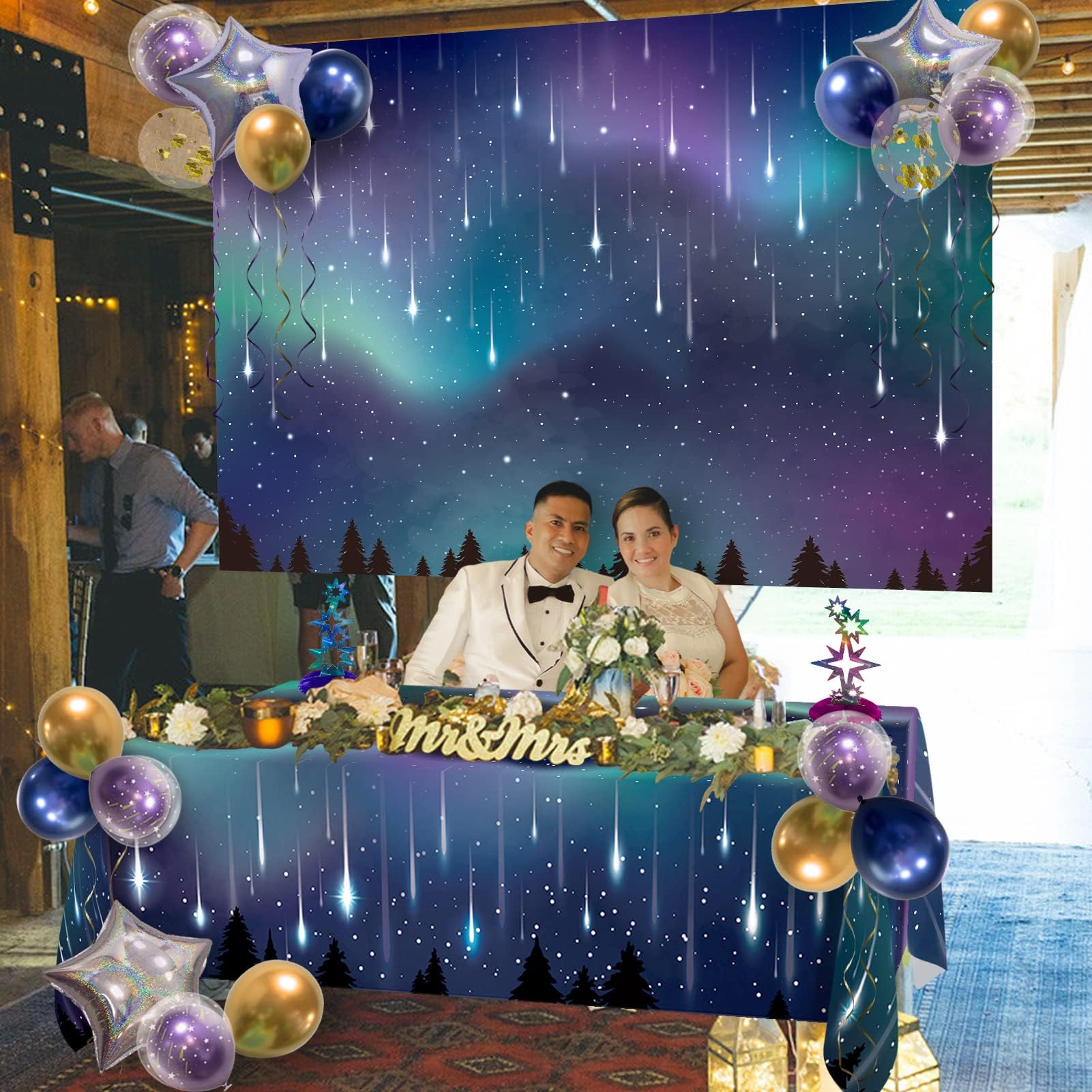 Decor365 Aurora Borealis Stoff-Hintergrund – Magischer Sternenhimmel Für Partydeko & Fotoshootings