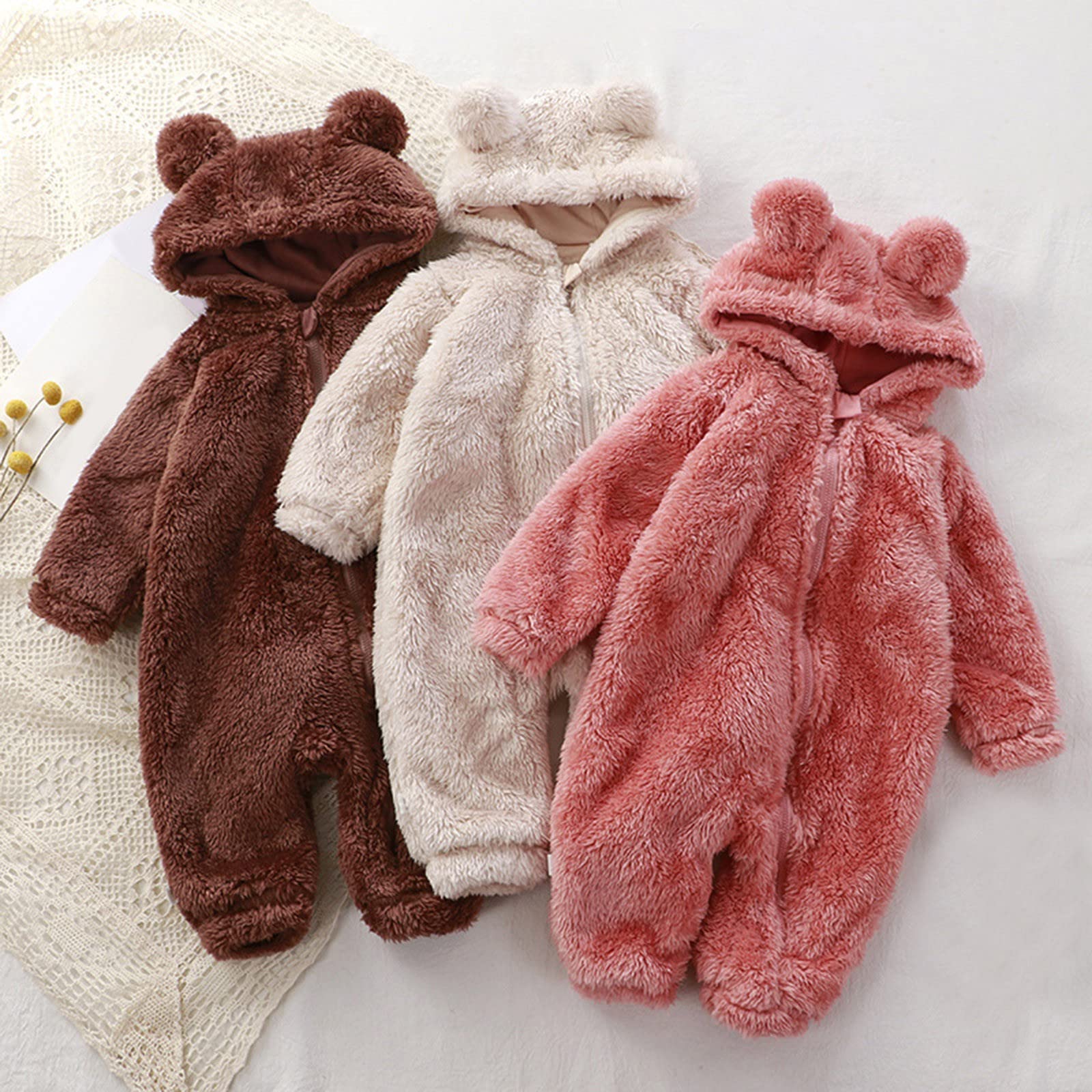 Amazon.com: AIMAOMI Baby Snowsuit Fluff𝐲 Jumpsuit Hooded Warm