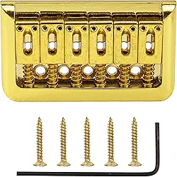 1 peça de montagem de ponte fixa para guitarra elétrica Yootones compatível com 6 cordas Fender Strat Stratocaster Tele Telecaster peças de guitarra (ouro)