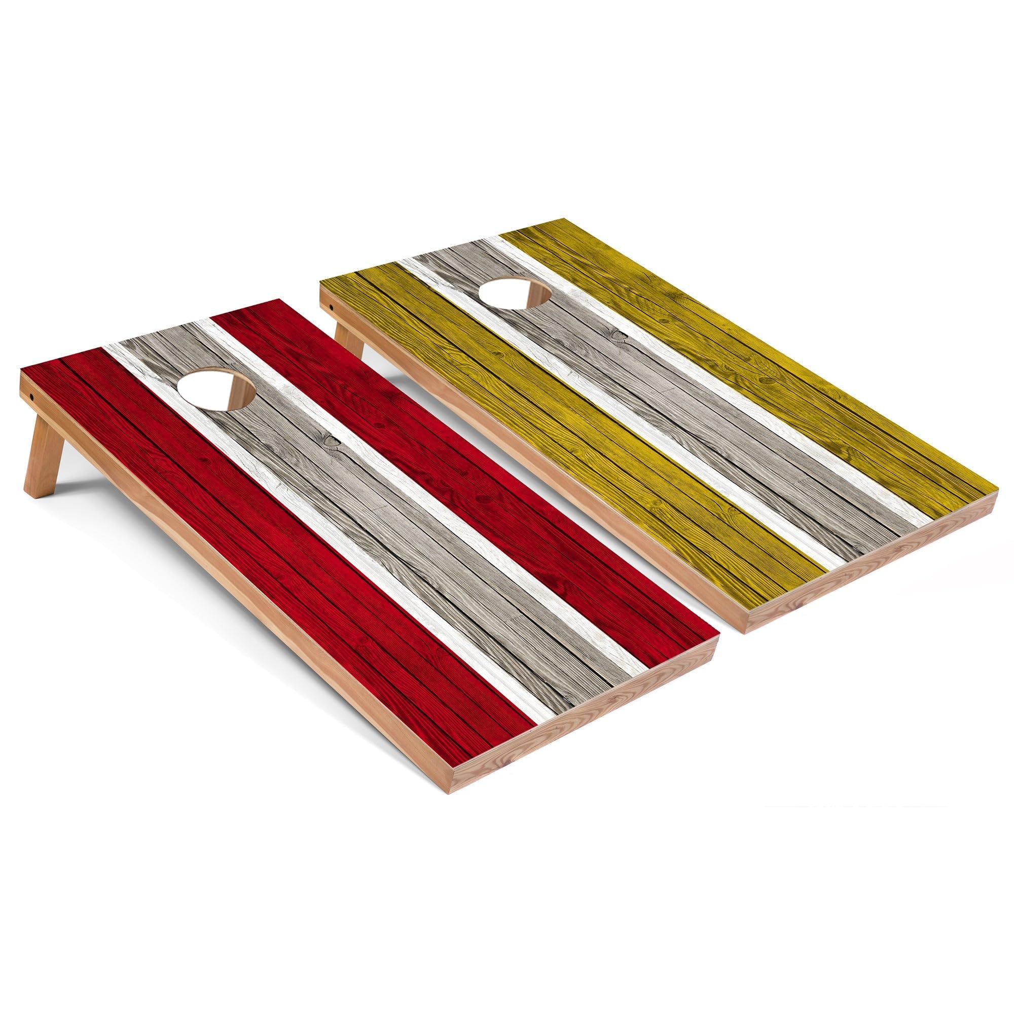 Skip's Garage Red and Yellow Striped All-Weather Cornhole Boards - PVC - Include CASE + Edge Lights