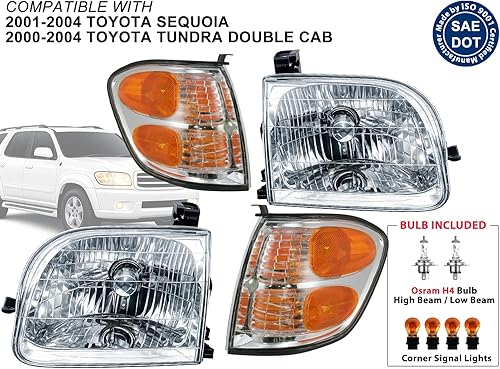 Vista 4 de Auto Parts Avenue APA - Repuesto para faros delanteros y luces de señal de esquina 2000-2004 Tundra (solo cabina doble) 2001-2004 Sequoia TO2503144