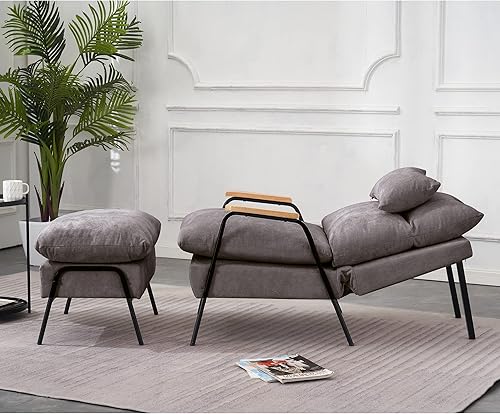 Miniatura 40 de MCombo Silla reclinable Accent con otomana, sillón moderno de tela de lino, sofá cama tapizado para sala de estar y dormitorio, espacio pequeño 4055