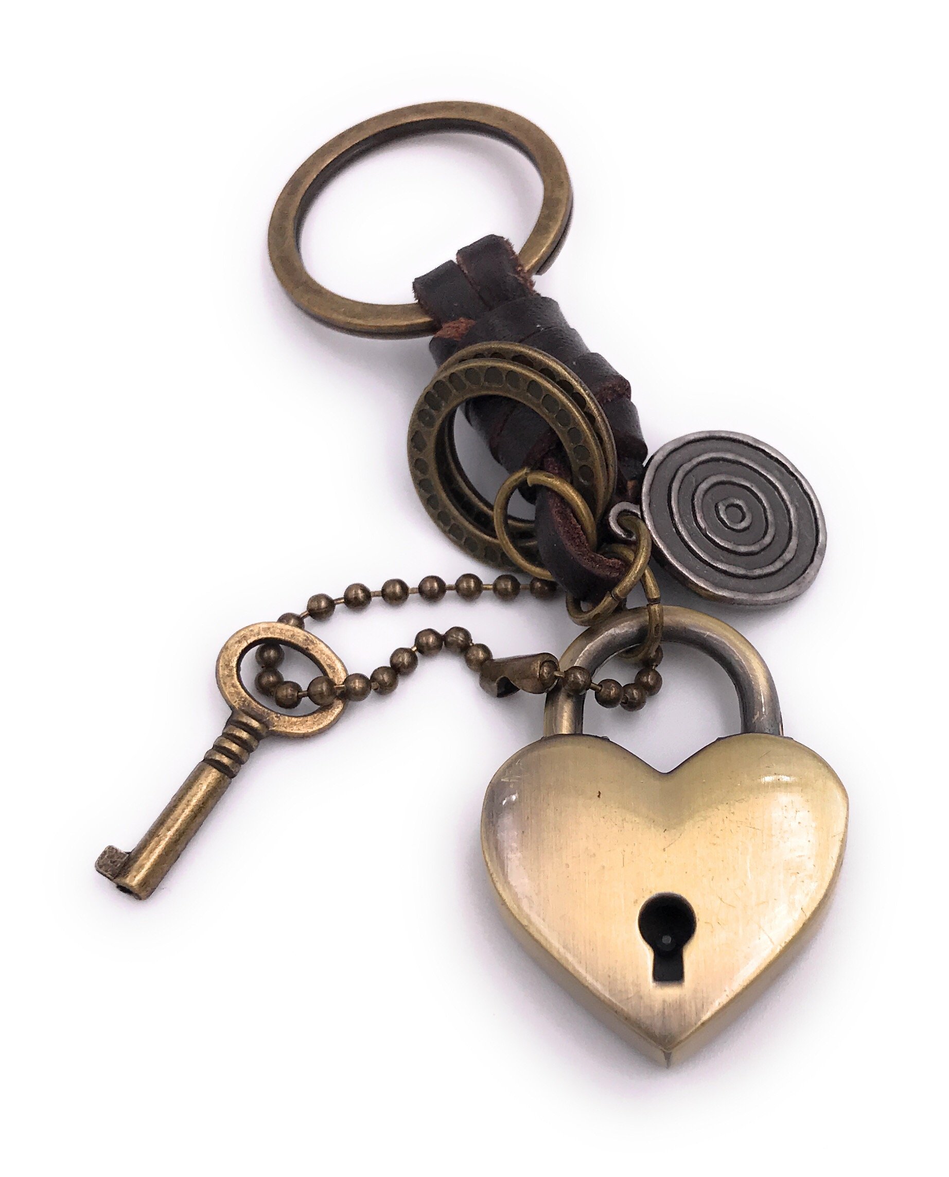 H-Customs Bronze Heart Love Key To The Heart Key Ring Pendant Metal