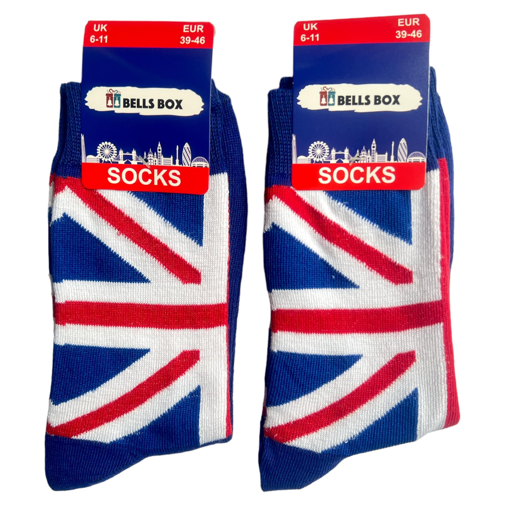 2 Pairs Mens Union Jack Socks - Blue Colour British Flag Sock - UJ London Man Socks - One Size
