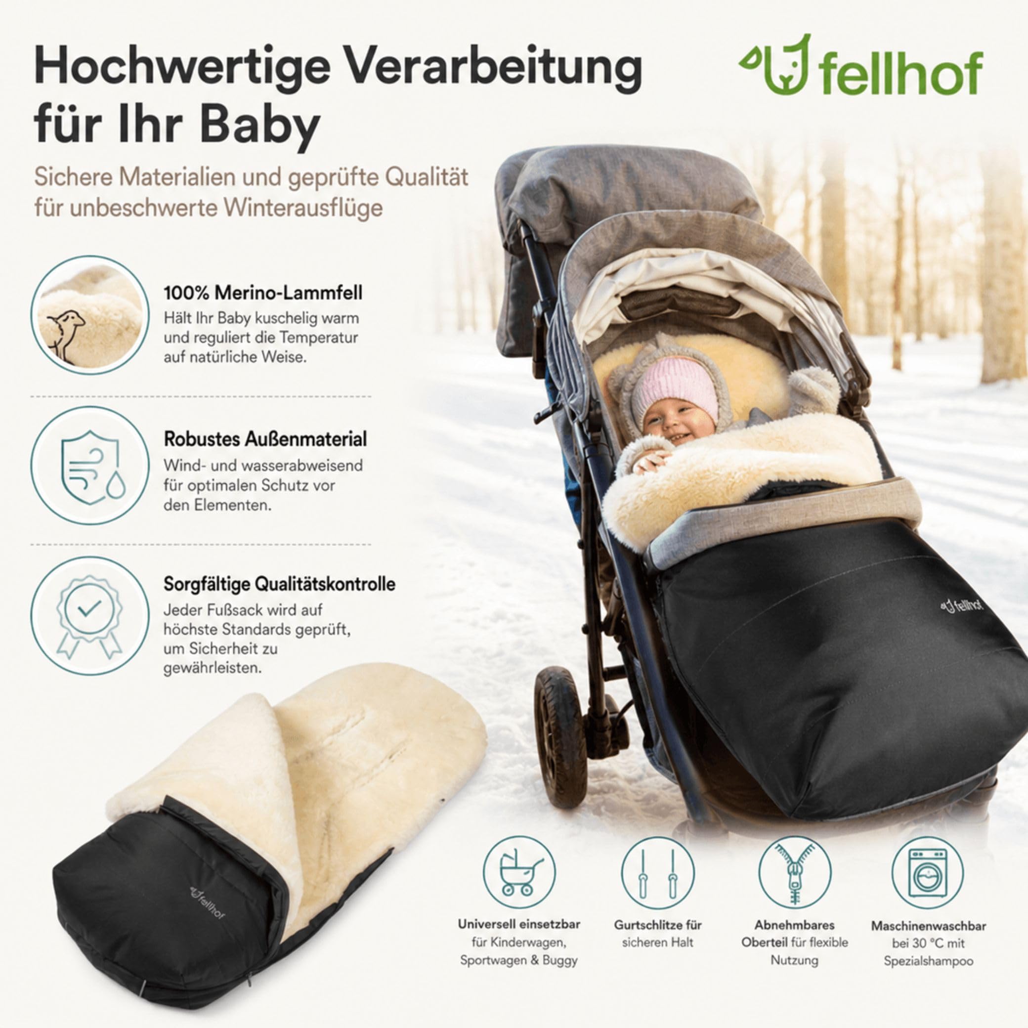 Fellhof Fußsack Kinderwagen Winter Cozy, Blaubär | Kinderhaus Blaubär: universell als Fußsack für Buggy, Sportwagen, Kinderwagen, ab 6 Monaten