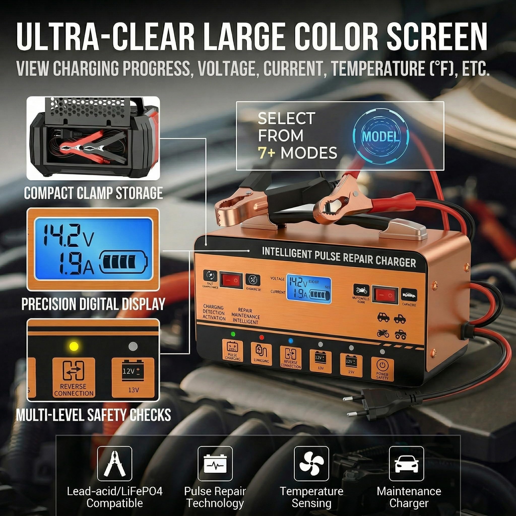 Caricabatteria da 12 V 24 V Puls Intelligente – Caricatore di riparazione automatico con modalità estiva e protezione a 6 livelli, per auto, camion, moto, scooter e barche