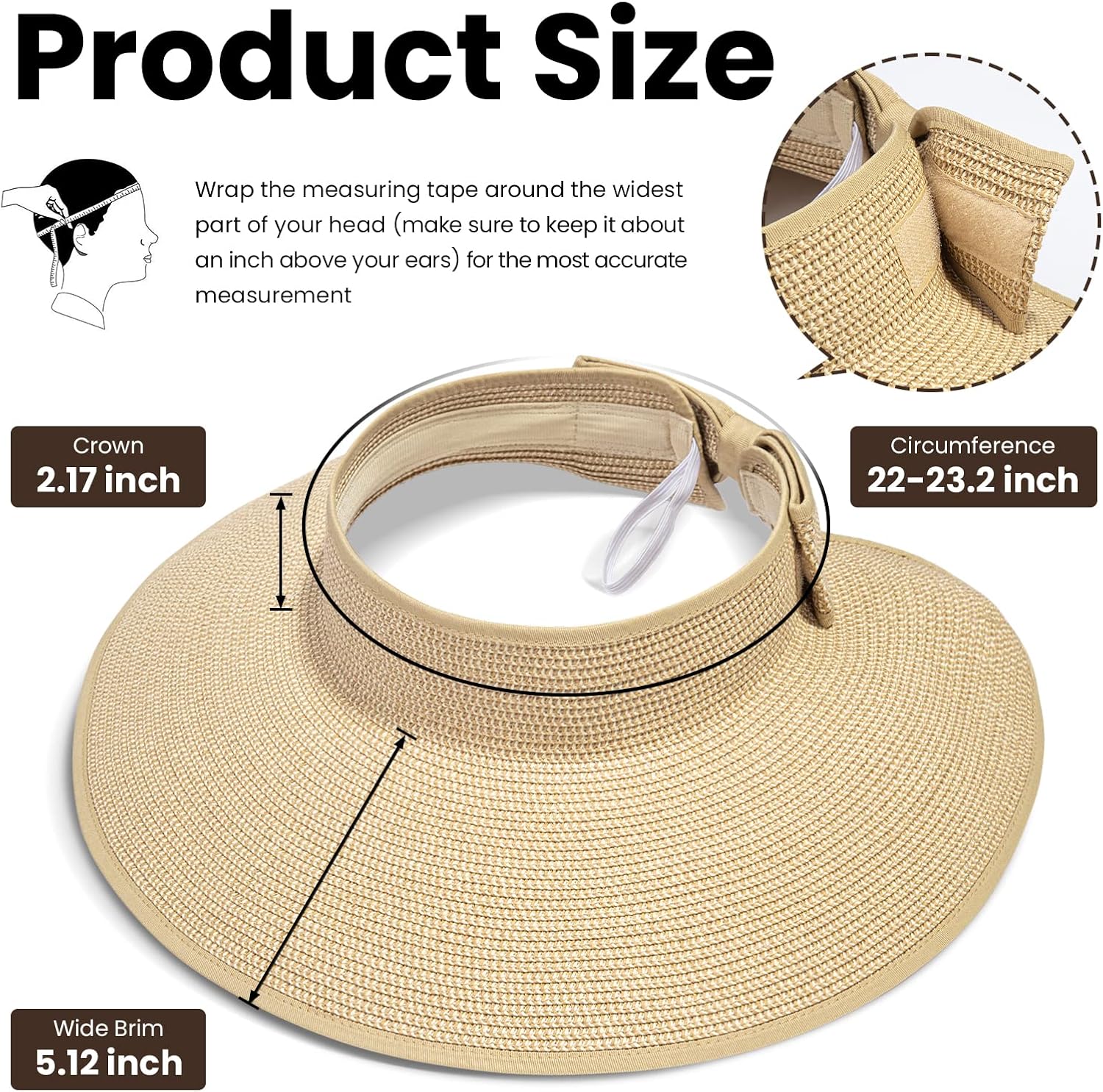 Sun Hats for Women Fashionable Womens Wide Brim Hat Roll-up Straw Sun Visor Hat - Image 4