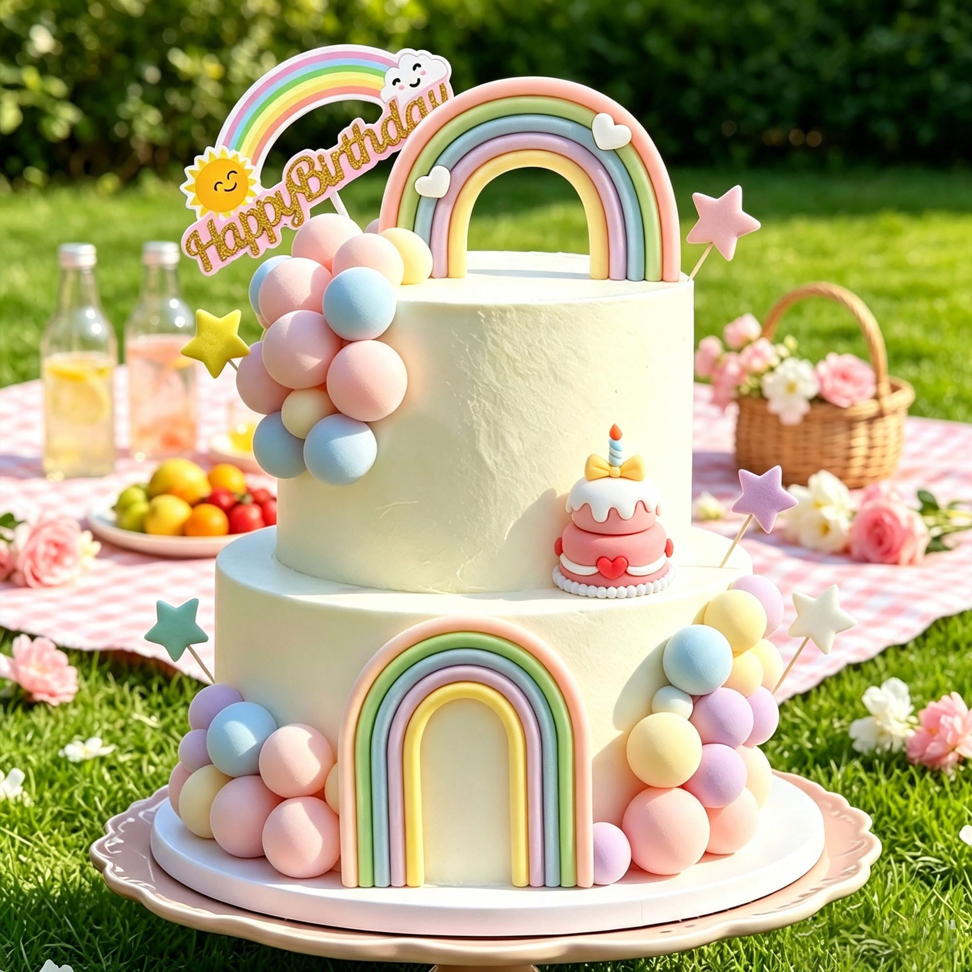Rainbow Cake Decor Unicorn Cake Decorations Pastel Balls Cake Topper