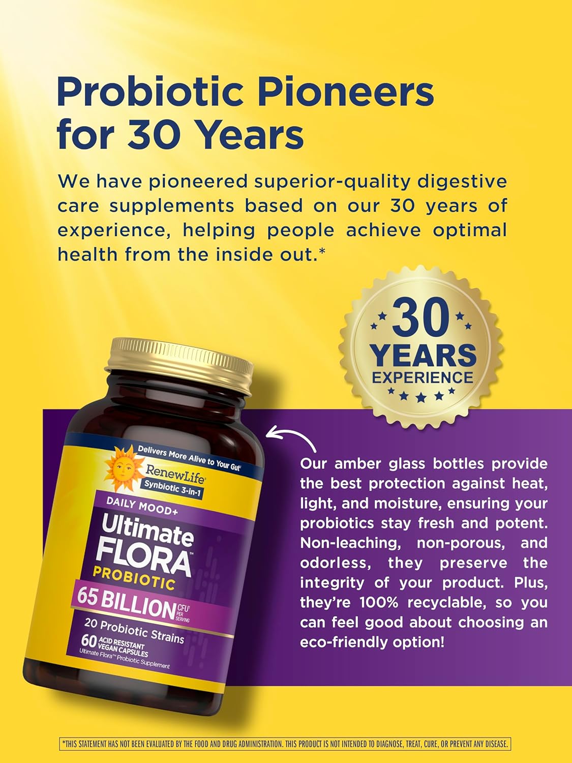 Renew Life Ultimate Flora Probiotics Daily Mood Support 65 Billion CFU Delayed Release Vegan Capsules with Ashwagandha | Digestive Health | Immune Health | Dairy Free | 60 Count - Image 5