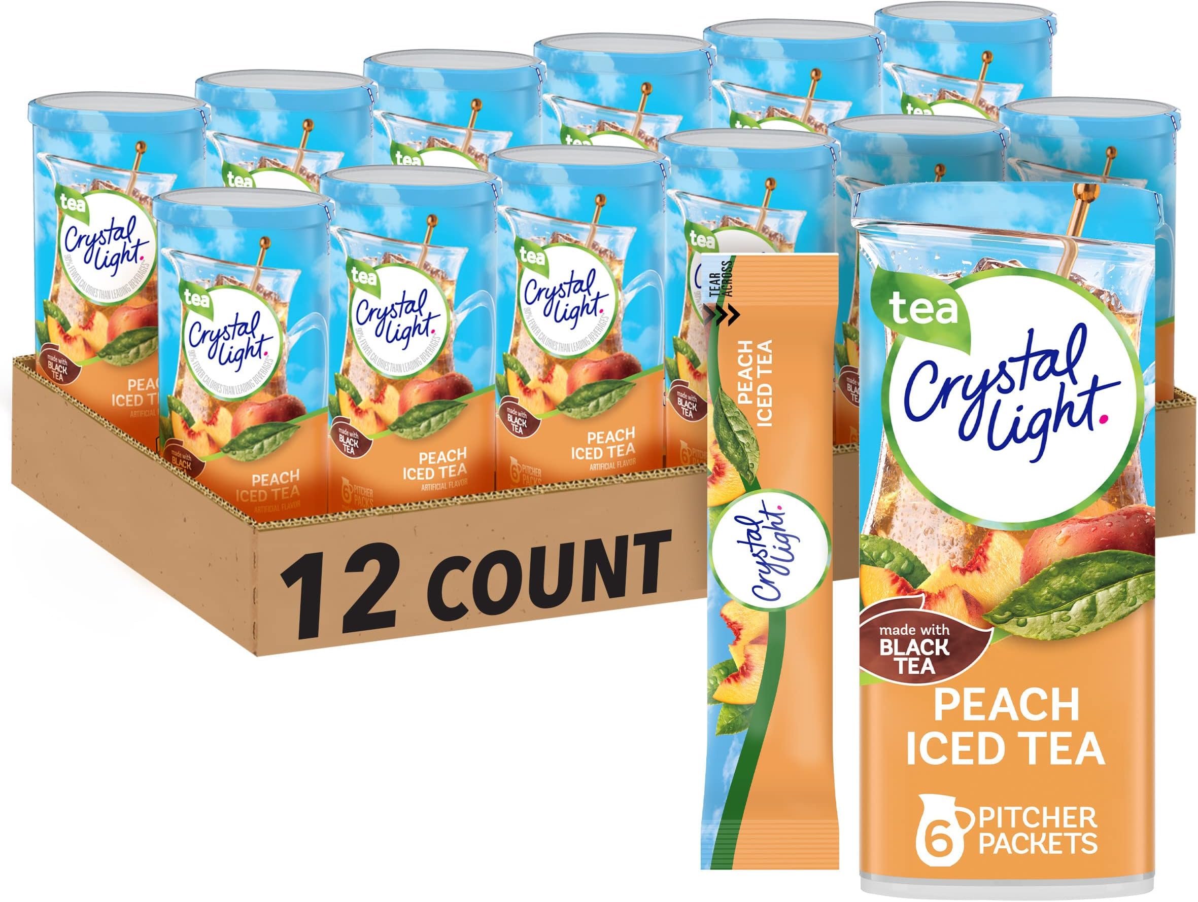 Drink Mix, 72 Pitcher Packets, for Flavorful Hydration and Shareable Refreshment, Artificially Flavored Peach Iced Tea, Made with Black Tea, 1.5 oz each