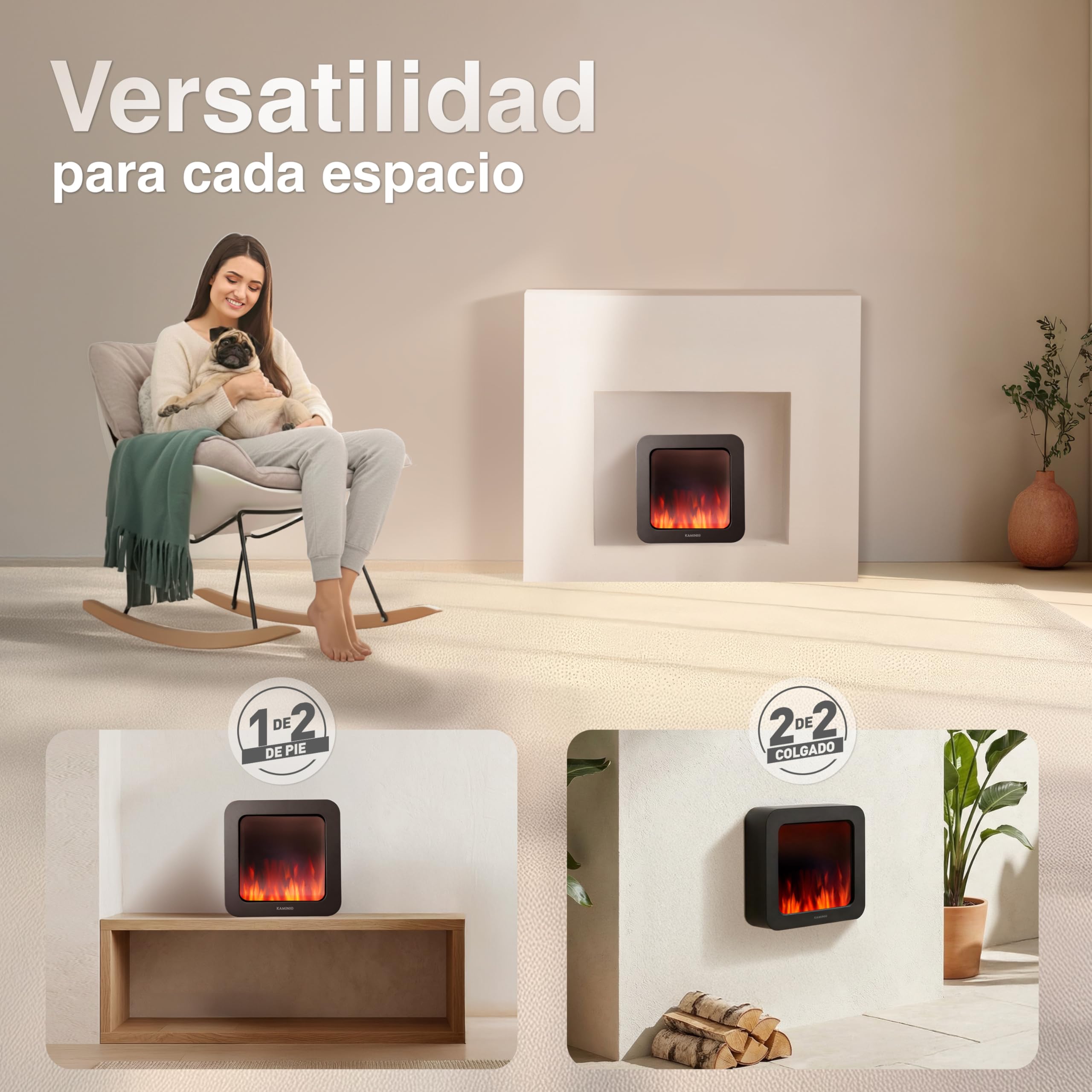 KAMINIO Chimenea de Mesa MIA - Decorativo Brasero Des Mesa eléctrica con Efecto Llama 3D, batería de Larga duración, sin Cable, portátil (Negro, 10"/25cm)