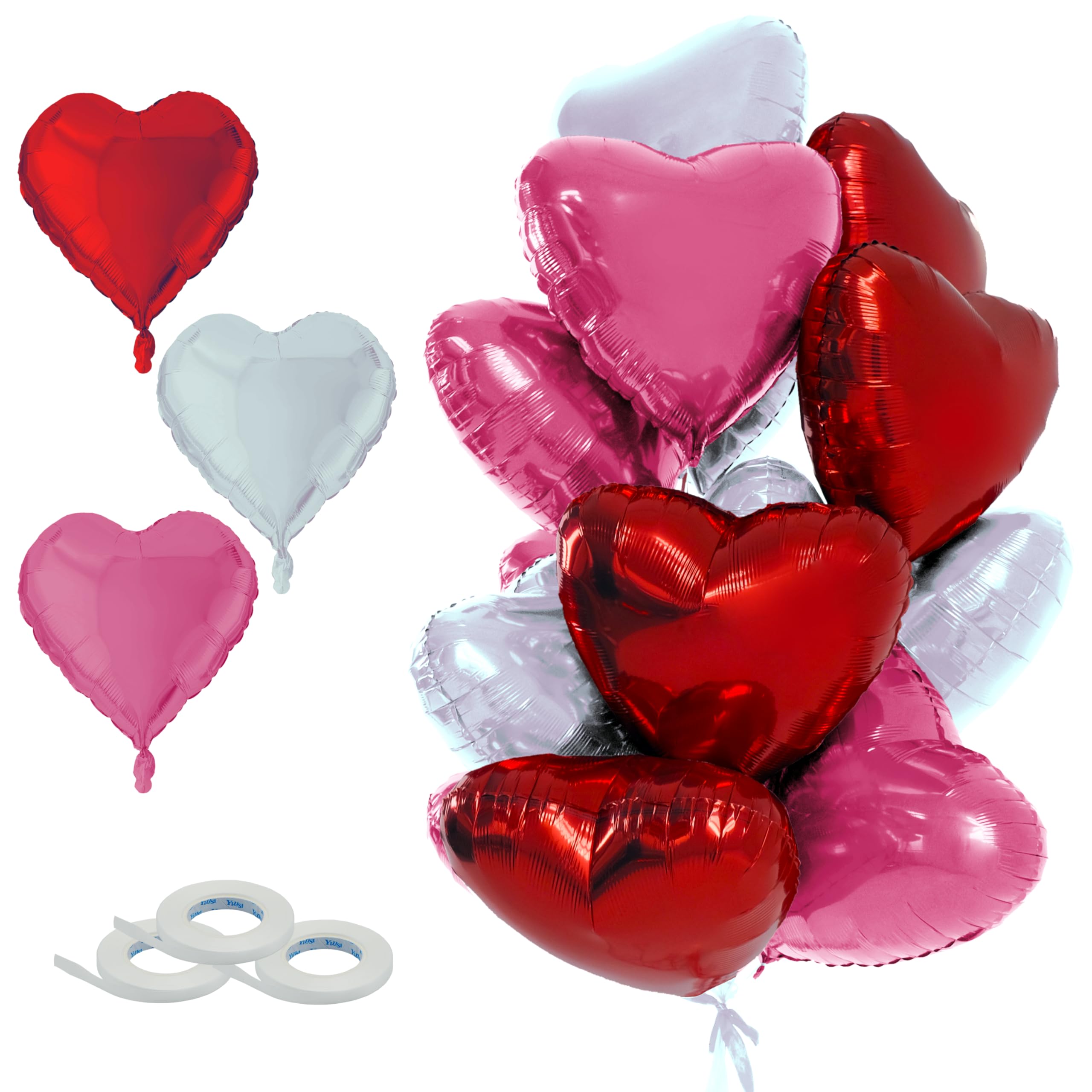 15 Pack Heart Foil Balloons for Valentines Day Decorations, 18 Inch Valentines Day Balloons, Red Pink White Balloons Valentines Party Decorations by