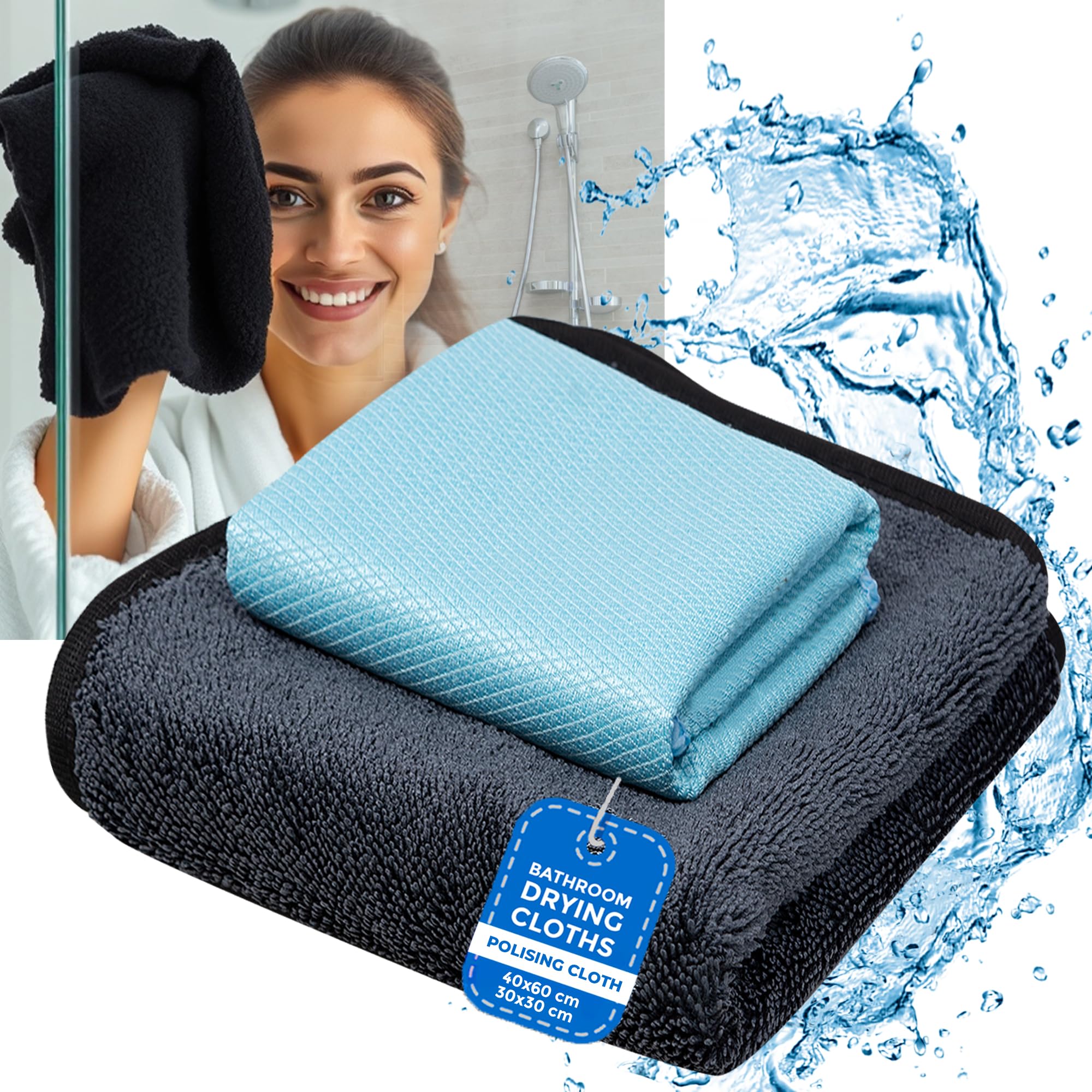 Towelogy Black Towelogy® Shower Cleaning Cloth Kit, Super Absorbent Magic Cloths For Cleaning Shower Glass And Bathroom, Effortless Wipe For Streak Free Results (Shower Kit)