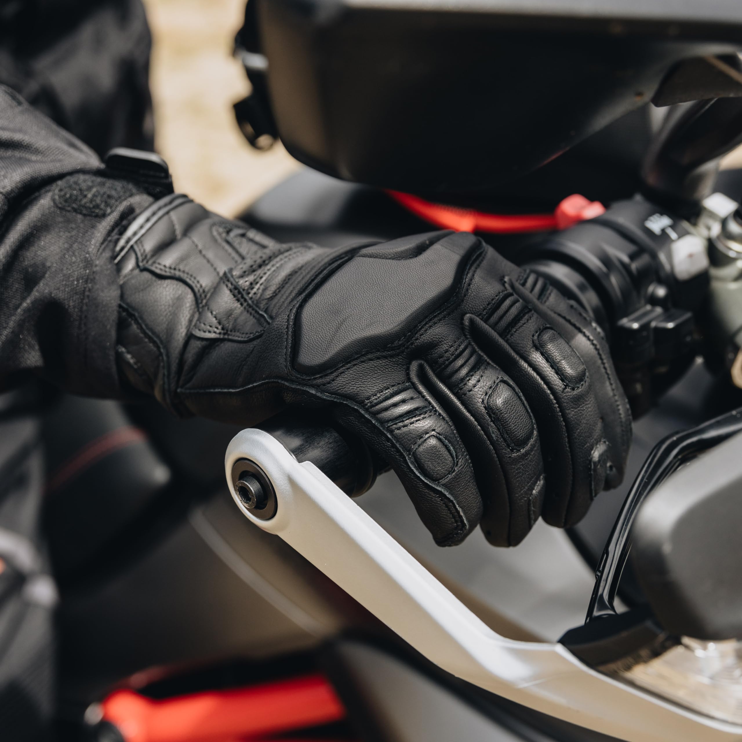 OZONE MOTO Touring II Męskie rękawice motocyklowe | Skórzane | Miękkie ochraniacze palców i orzechów | Podkładki kompatybilne z ekranem dotykowym | Wentylacja