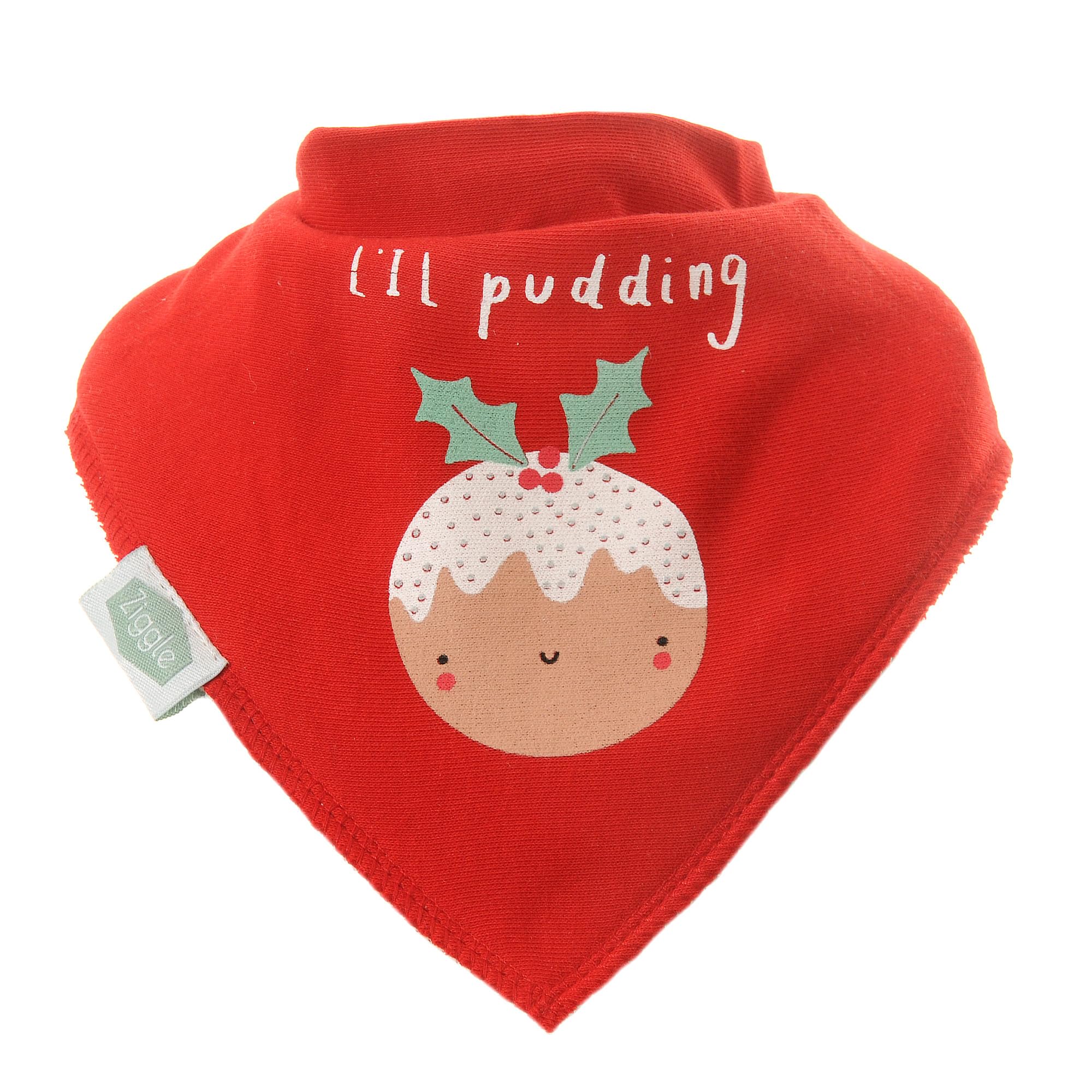 Ziggle Unisex Kids Red L'il Pudding Christmas Bandana Dribble Bib