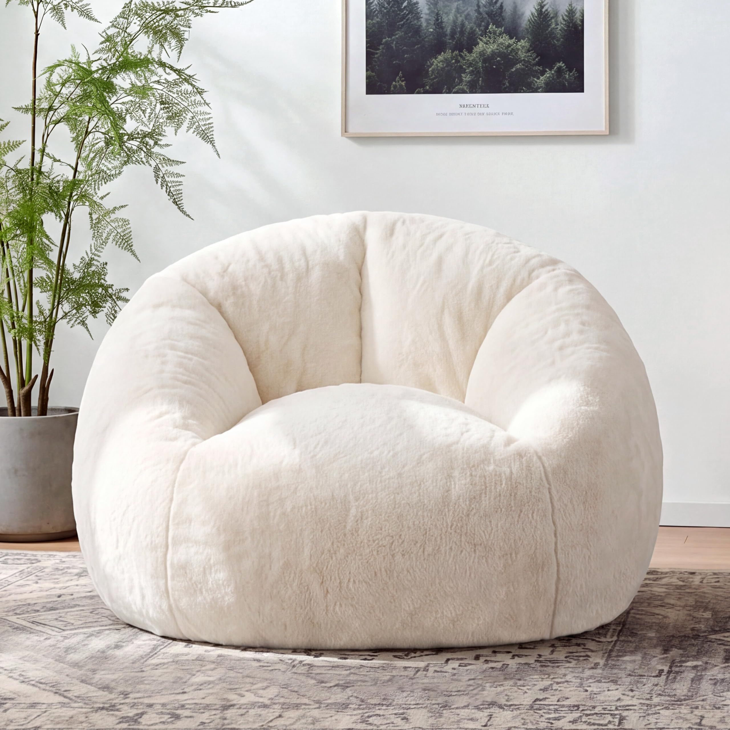 Vipbear Bean Bag Chair Filling Soft Short Plush Sofa for Adult & Kids Cream
