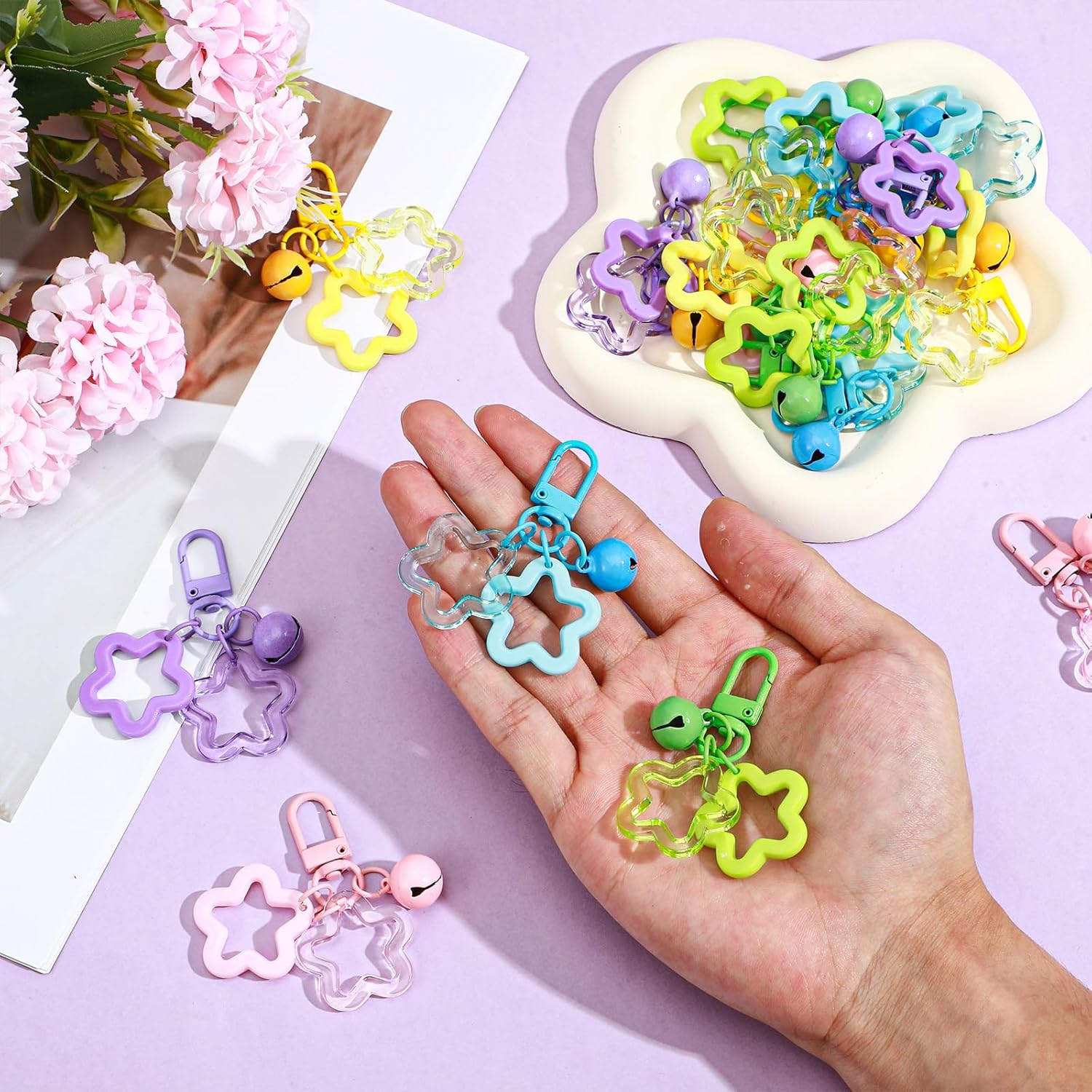 20 Pcs Star Keychain, 5 Colors Acrylic Star Keychain with Bell Metal Lobster Candy Color Stars Keyring Cute Stars Bag Charm for Women Car Keys Backpack Keychains Purse Bag DIY Gift - Image 8
