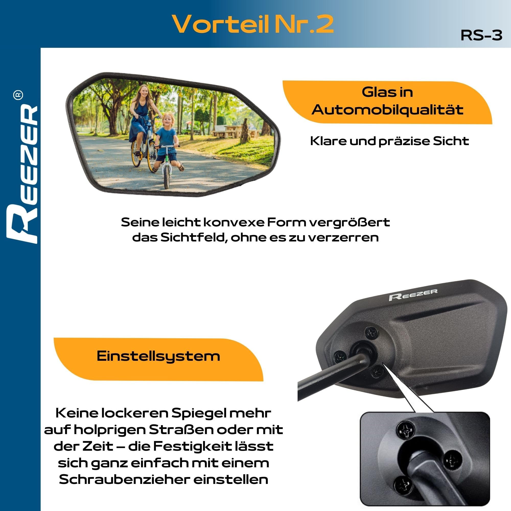 REEZER Fahrradspiegel RS3 links mit extra großer Spiegelfläche - 360° verstellbarer Fahrrad Spiegel für E-Bike & E-Scooter Lenker - Rückspiegel kompatibel mit allen Modellen - LINKS