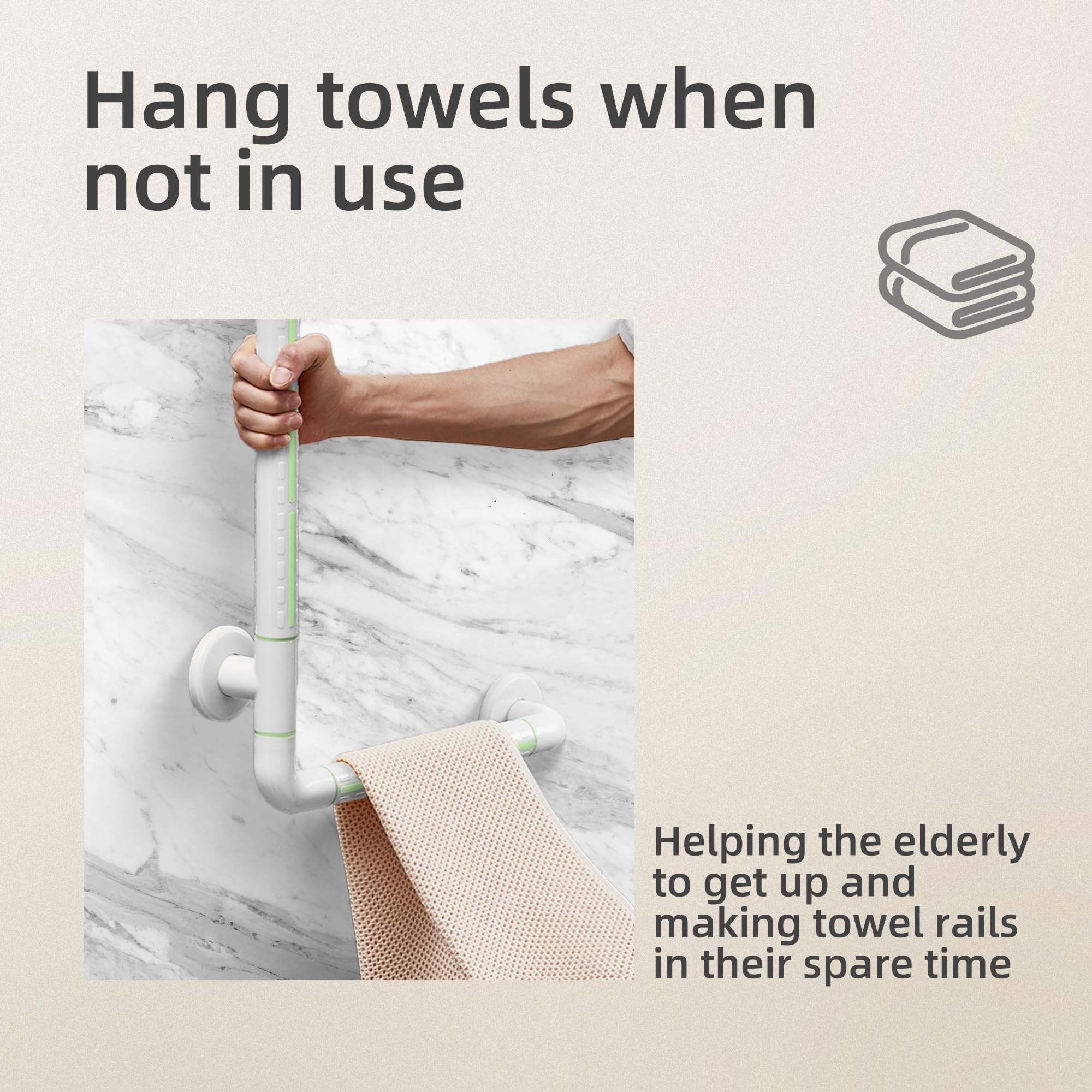 ITSOGOO Maniglione da Bagno,60 x 40 cm Disabili Maniglia Doccia,Maniglione Antiscivolo in Acciaio Inossidabile per Anziani,Impugnatura di Sicurezza a L,per Vasca da WC,Camera da Letto,Stairway,Bianco