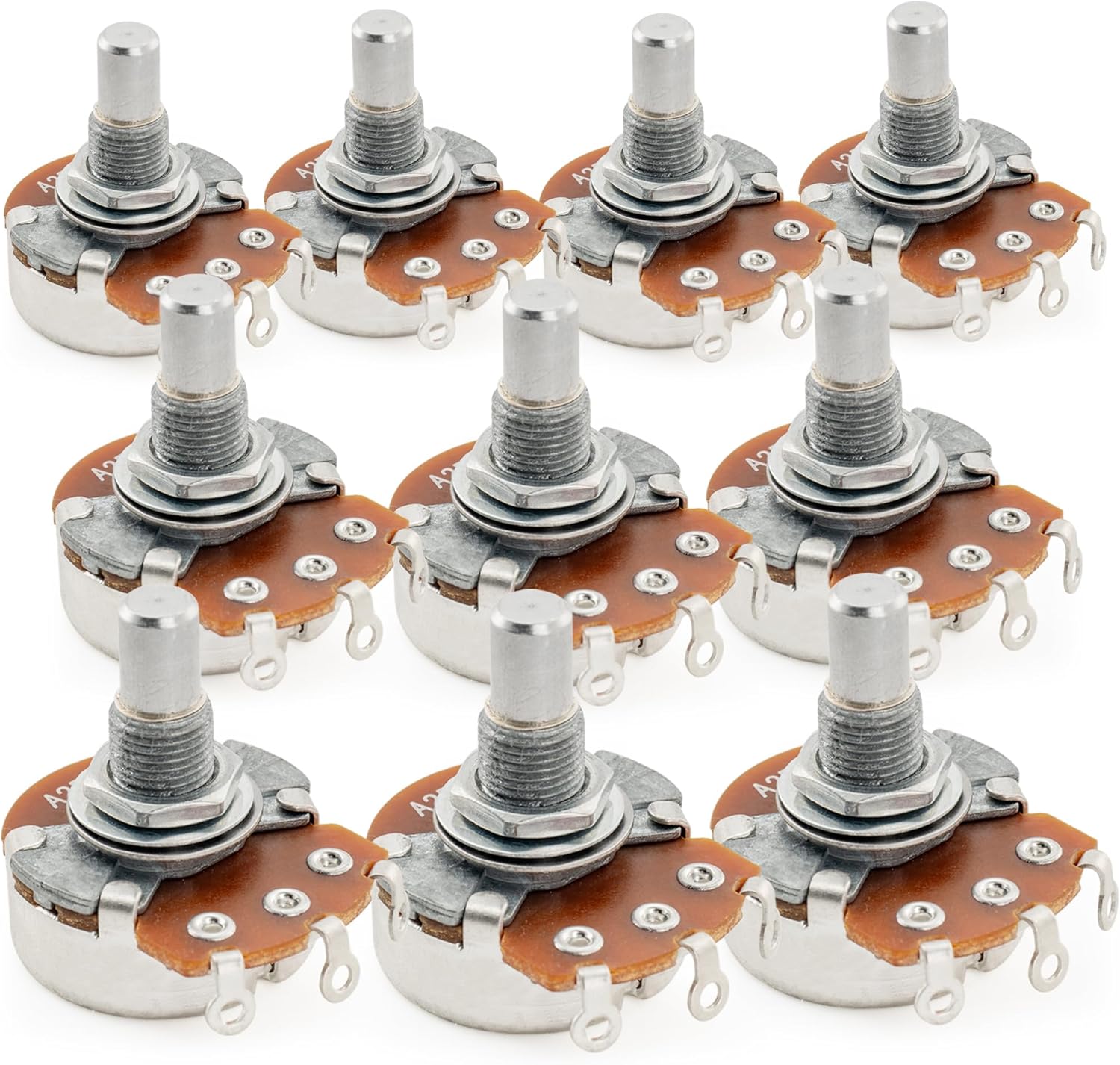 Alpha A250K Pots Metric Solid Standard Shaft 9.5mm Audio Taper Potentiometers for Electric Guitar Bass (Set of 10)