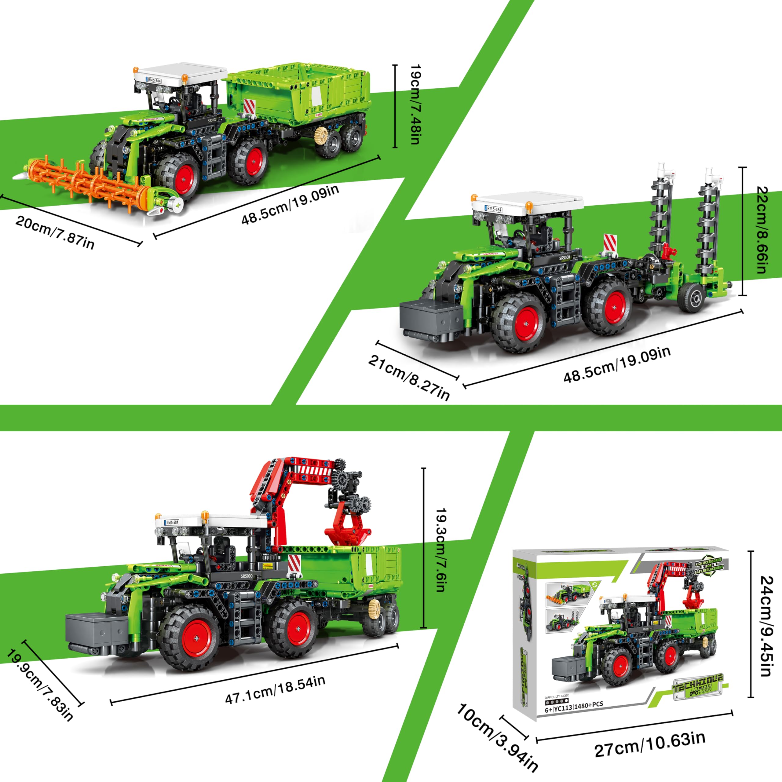 Charmofun 3 in 1 Technic Trattore Mietitrebbia, Mietitrebbia Trattore Giocattolo per Bambini e Bambine da 12 anni, Veicoli Agricoli Giocattoli a Blocchi da Costruzione Regalo per Bambini