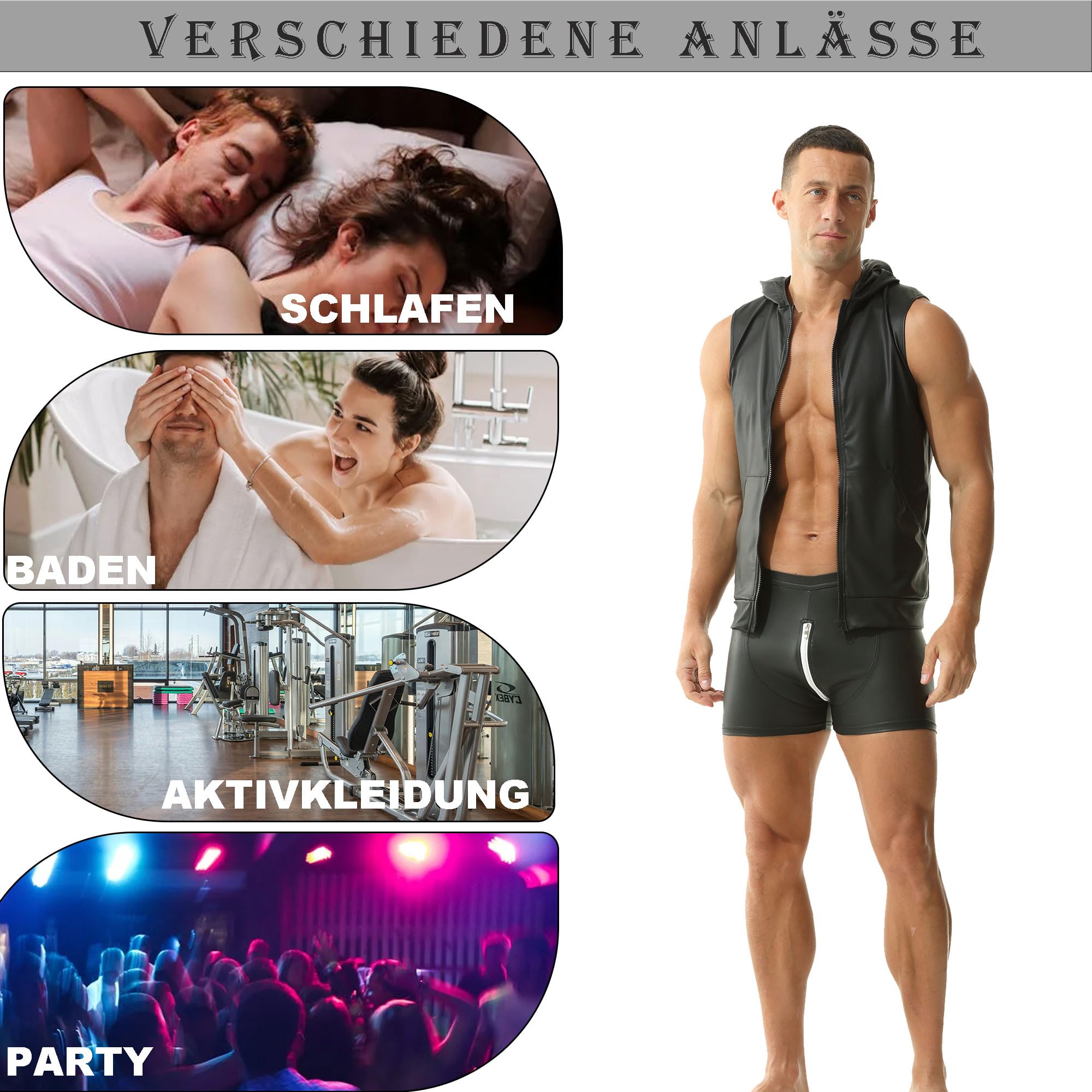 Calzoncillos de Cuero PU para Hombre Cintura elástica Rave Short Pants Clubwear