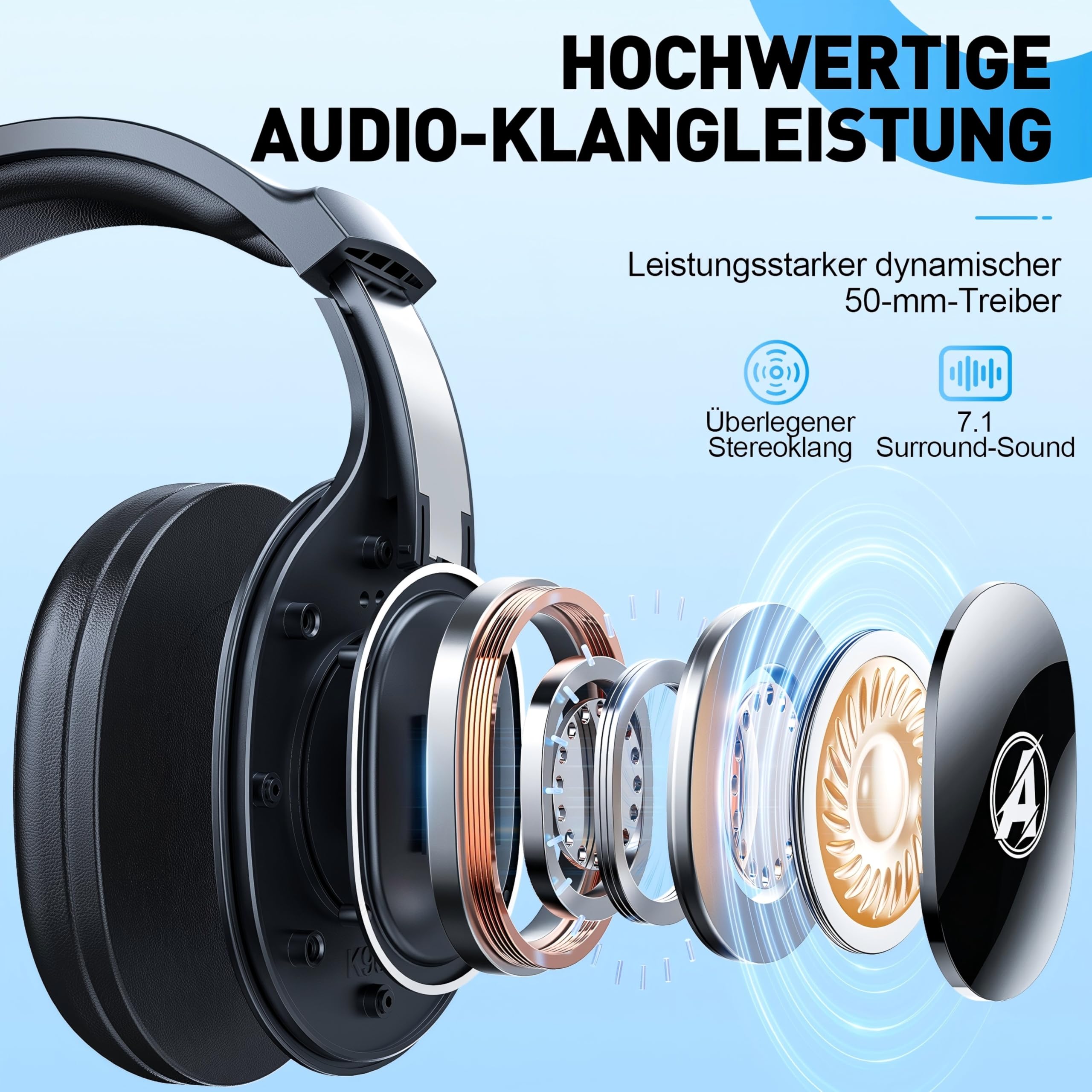 Wireless Gaming Headset für PS4, PS5, PC, Mac, Switch, 2,4 GHz Gaming Kopfhörer mit Geräuschunterdrückung und RGB Licht, Bluetooth Kopfhörer mit Kabel 3.5mm, Schwarz