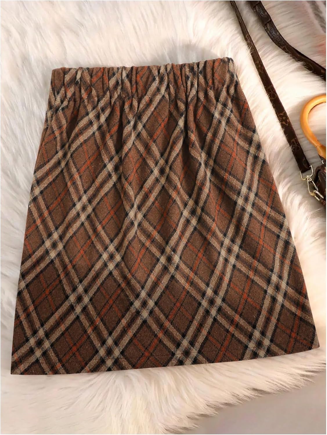 MakeMeChic Women's Plaid Skirt Elastic High Waisted A Line Short Skirts - Image 3
