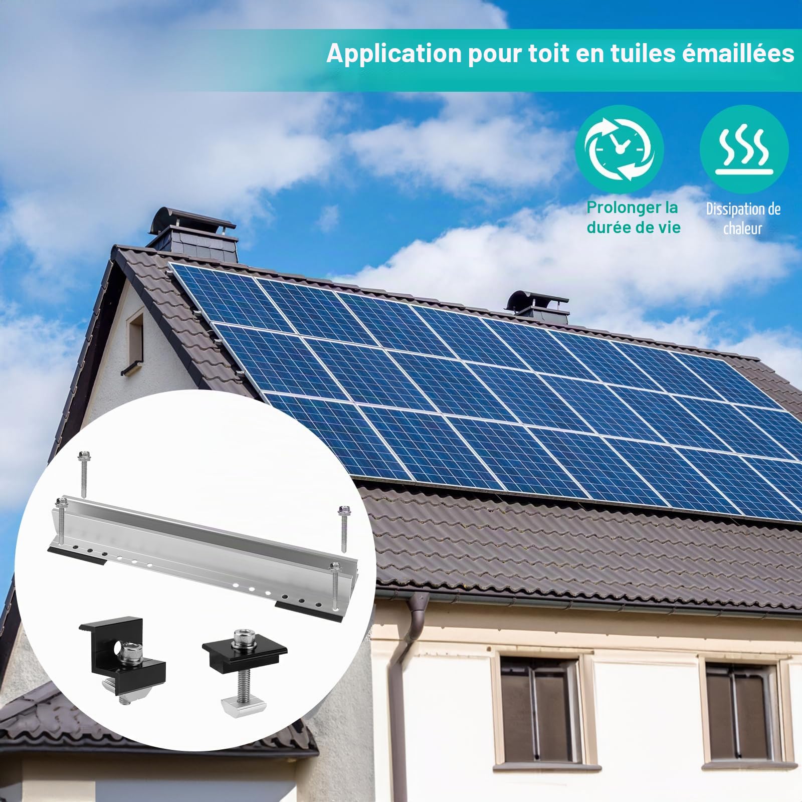 EXLECO Lot de 6 Supports Solaires de 30 cm pour Toit Plat - Kit de Montage pour Centrale de Balcon - Panneau Solaire Photovoltaïque - Rail de Montage