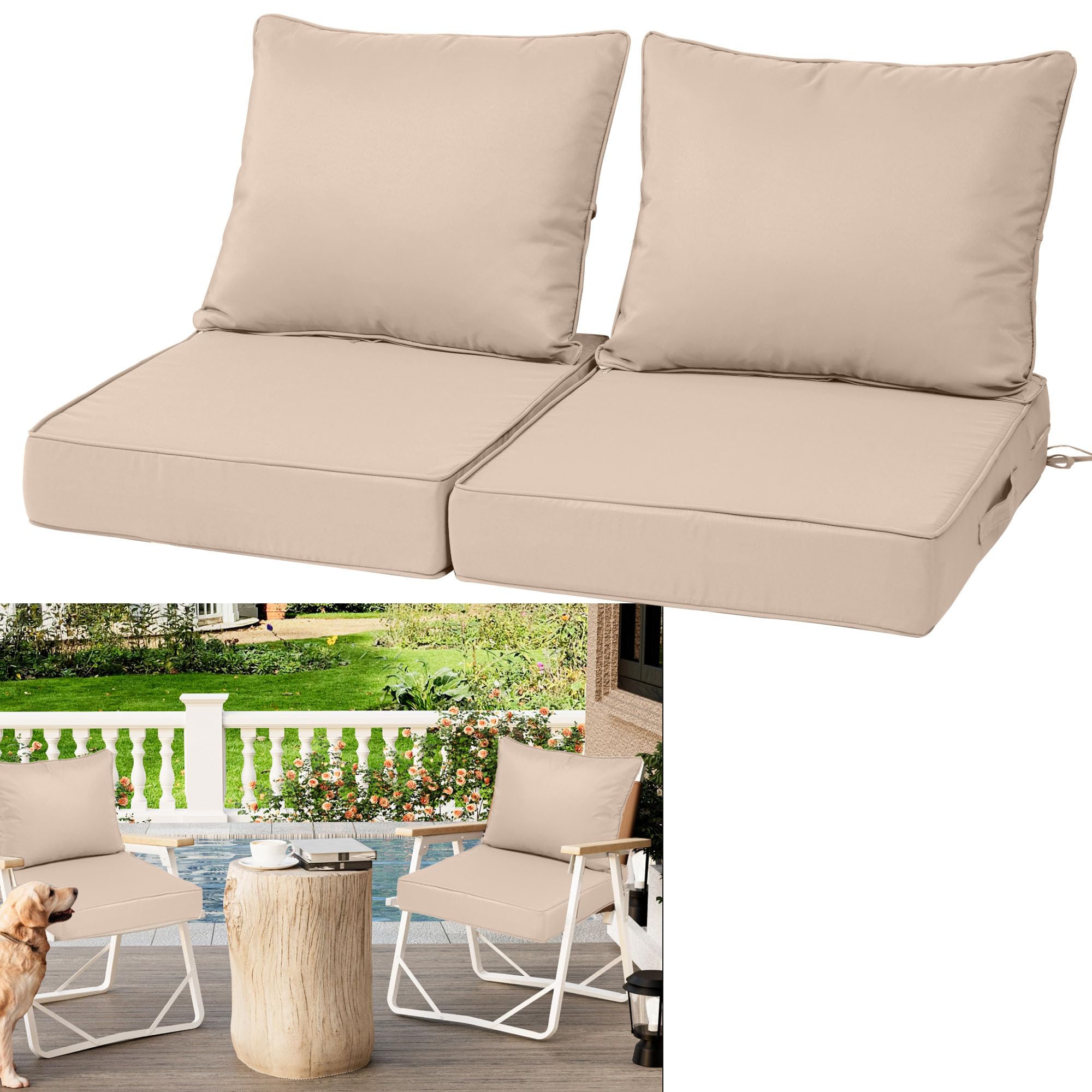 Vulacko Outdoor Deep Seat Cushions for Patio Furniture Set of 2, Waterproof Outdoor Chair Cushions 24 x 24 x 4'' Patio Furniture Cushion with Fade