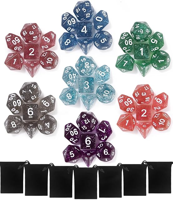 49 Piezas Dados Poliedricos Dados de rol Poliédrico con 7 Bolsa Negra
