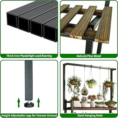 Miniatura 10 de Estante grande para plantas para interiores y exteriores, soporte para plantas colgantes de 3 niveles con barra de 39 pulgadas de largo x 60