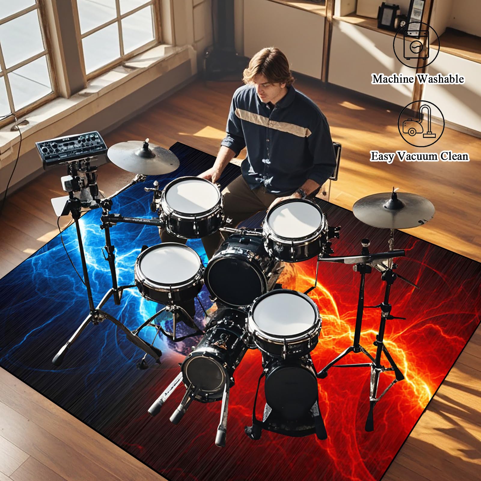Tappetino Insonorizzato, Tappeto per Batteria 120 x 80 cm, Drum Carpet per Batteria Elettronica, Assorbimento degli Urti Antiscivolo Pad, Drum Tappeto, Insonorizzato Tappeto Batteria, Tappeto Drum