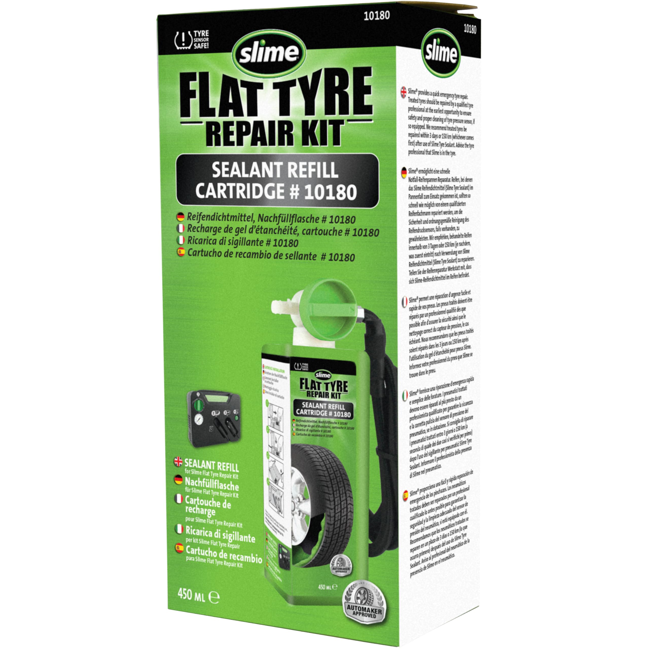 Slime 10180 Cartucho de Recambio de gel Sellador para Neumáticos, solo para el Kit de Reparación de Emergencia Flat Tyre Repair 50129, Calidad OEM, 450mL