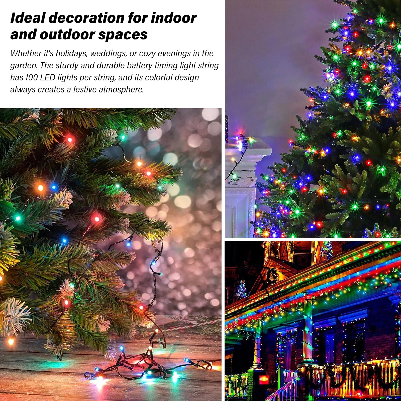 2 luci LED da 10 m, per esterni, catena di luci per albero di Natale, catena luminosa con timer a batteria, 100 LED, 8 modalità, IP67, catena luminosa per esterni e interni, ideali per Natale