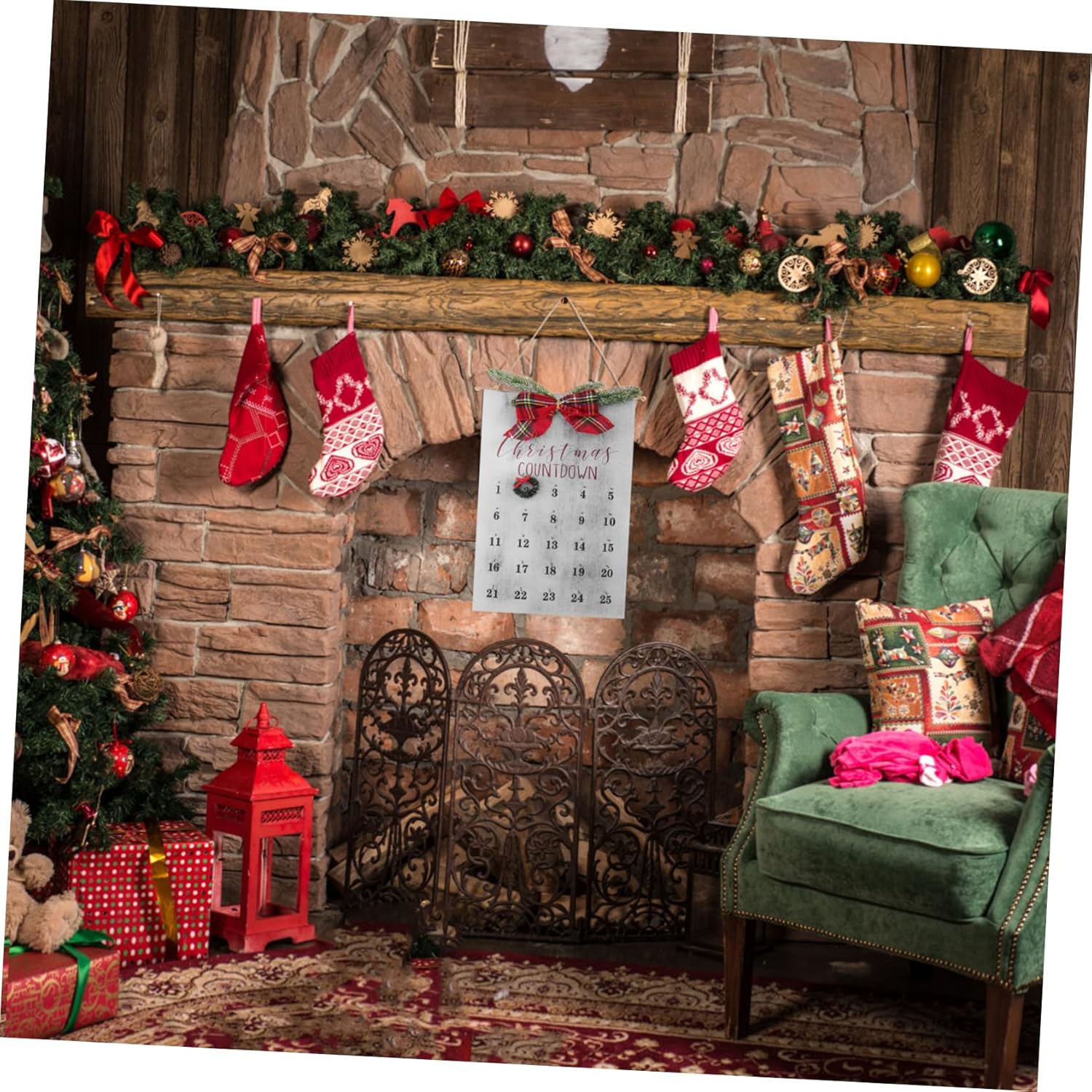 Christmas Countdown Wooden Advent Calendar Wreath Design for Home and Office Holiday Decor Festive Management and Versatile Use