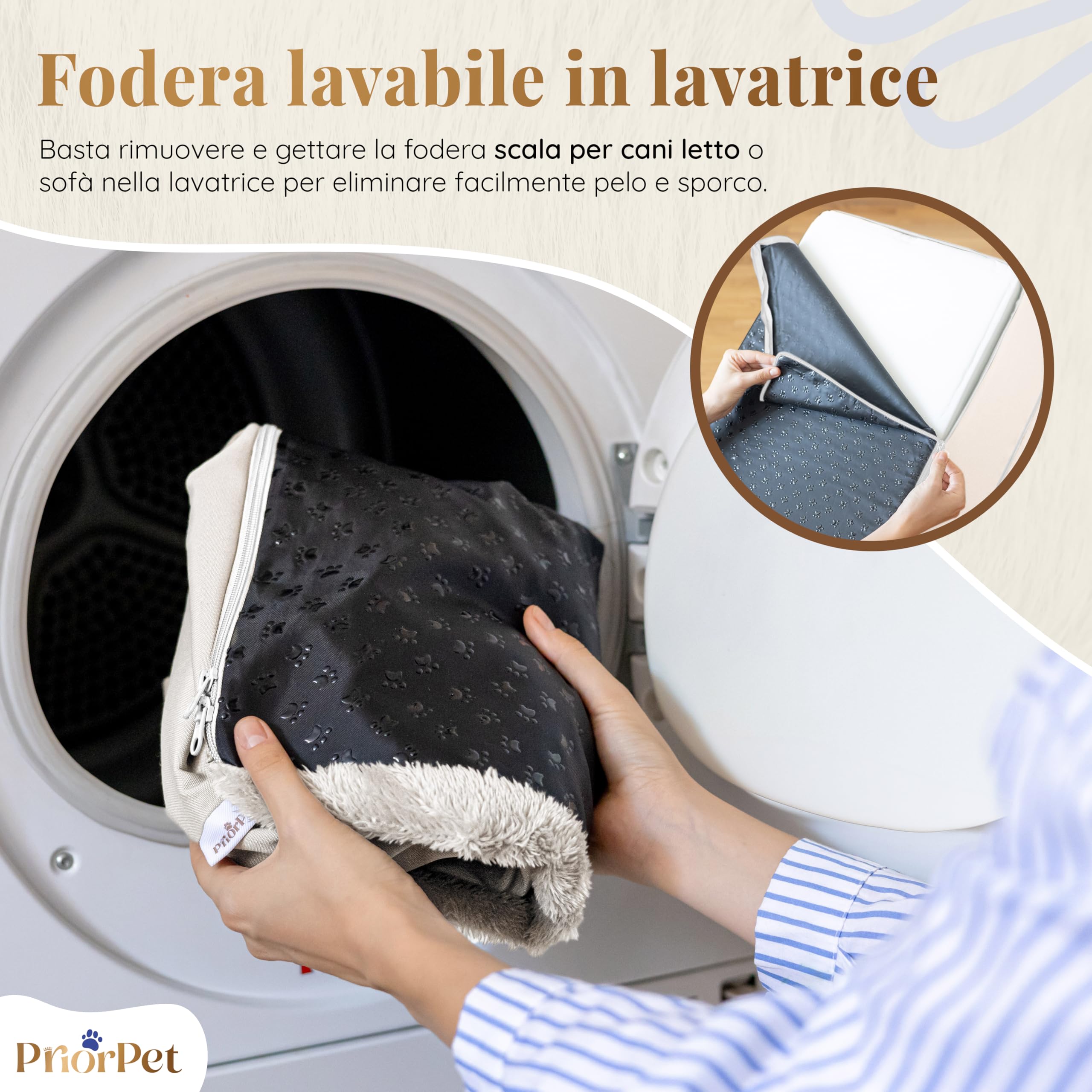 Gradini per Cuccia - Rampa per Cani a 4 Gradini - Scaletta per Cani in Schiuma ad Alta Densità da 58 cm per Cani di Piccola Taglia - Gradini per Animali Domestici Sicuri e Stabili - Bianco Crema