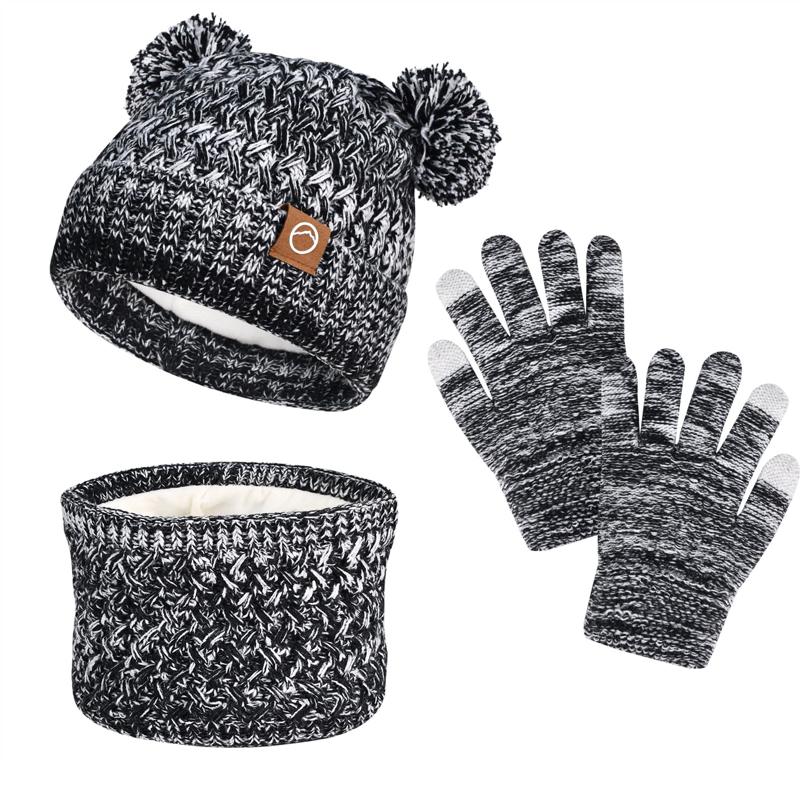 Kids Winter Hat Gloves Scarf Set,Toddler Girls Winter Hat Kids Beanie with Pom Neck Warmer Gaiter Mittens Fleece Lined Set