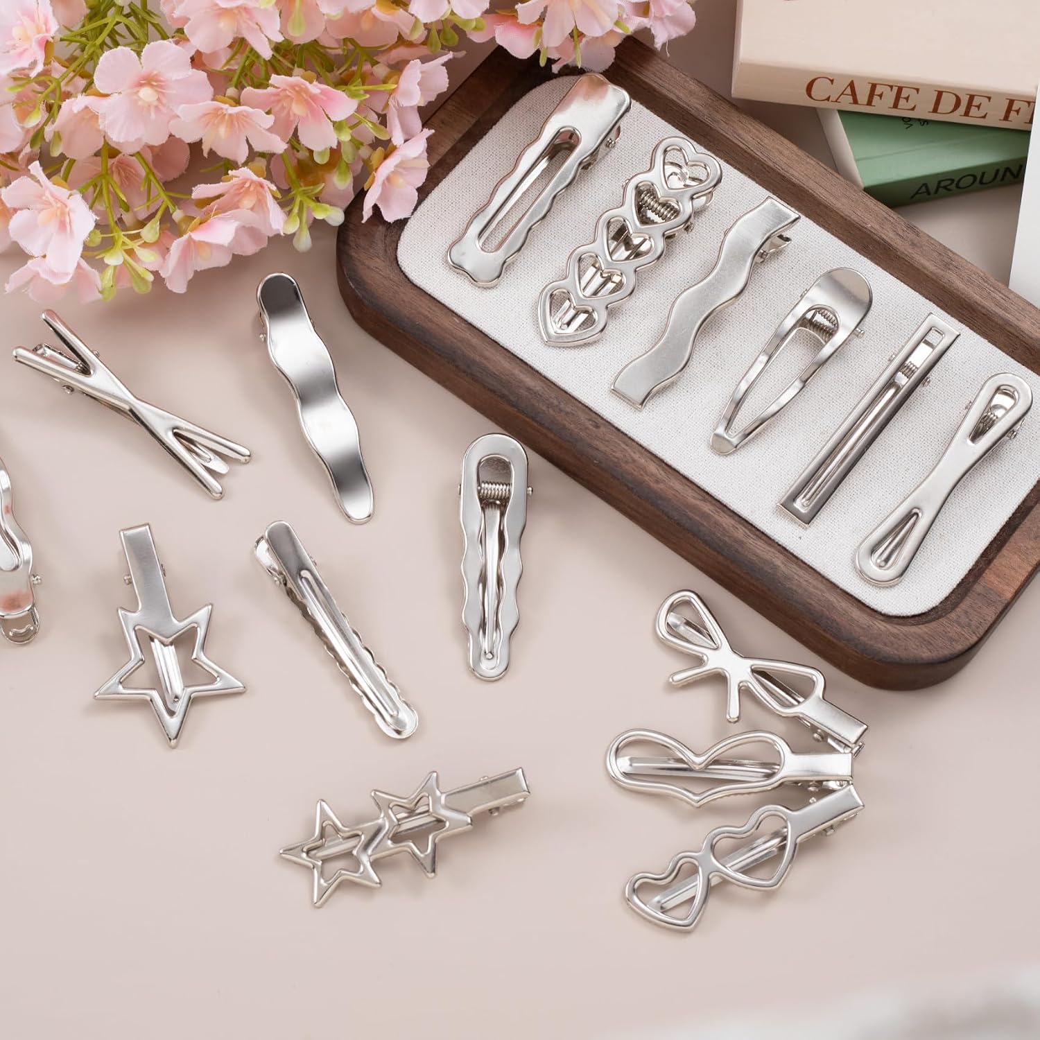32pcs Star Heart Metal Hair Clips, 16 Styles Silver Hair Clip Alligator Barrettes, Bow Wavy Non-Slip 2000s Hair Accessories for Women Daily, Party image 3